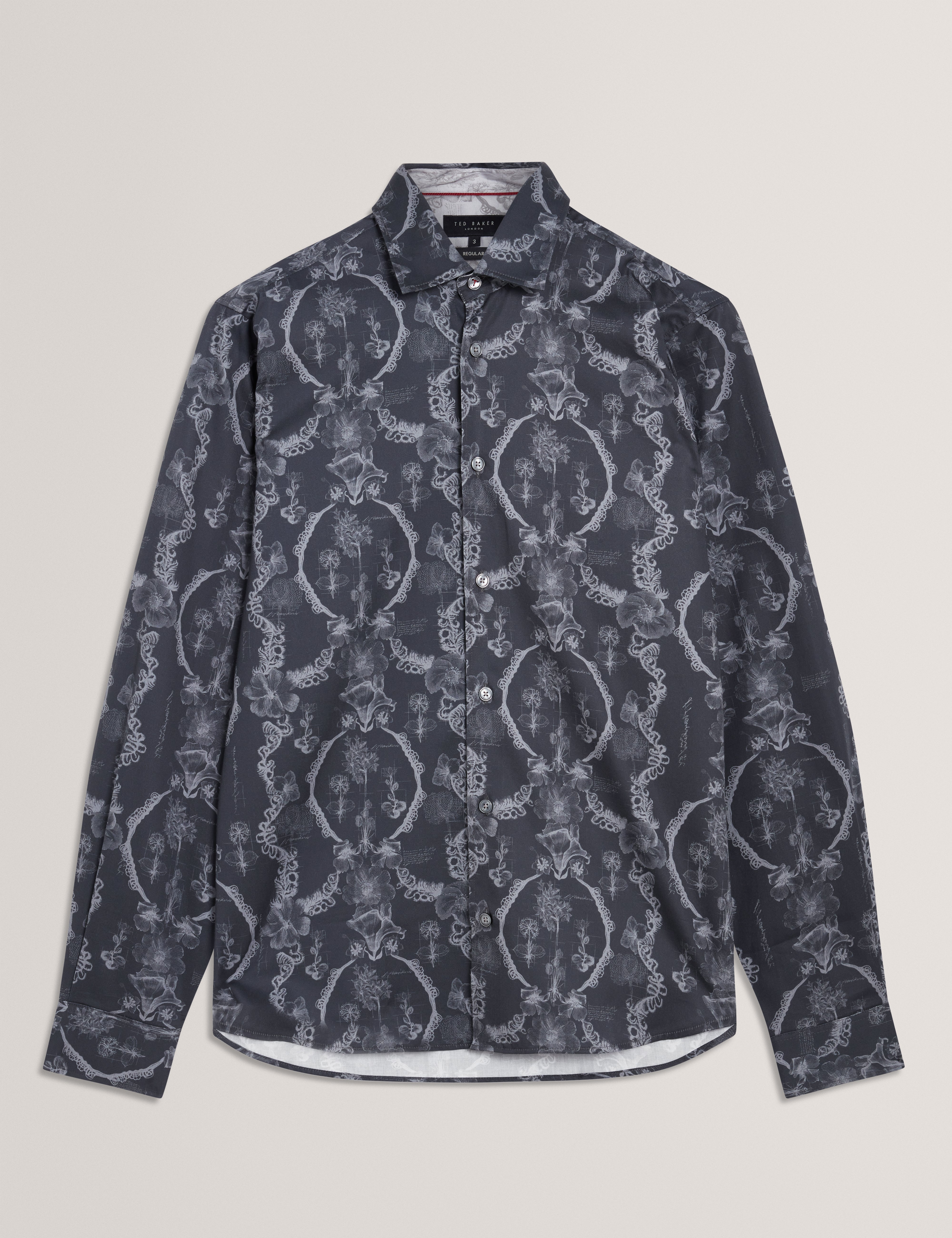 Baddley Ls Regular Lace Print Shirt Navy