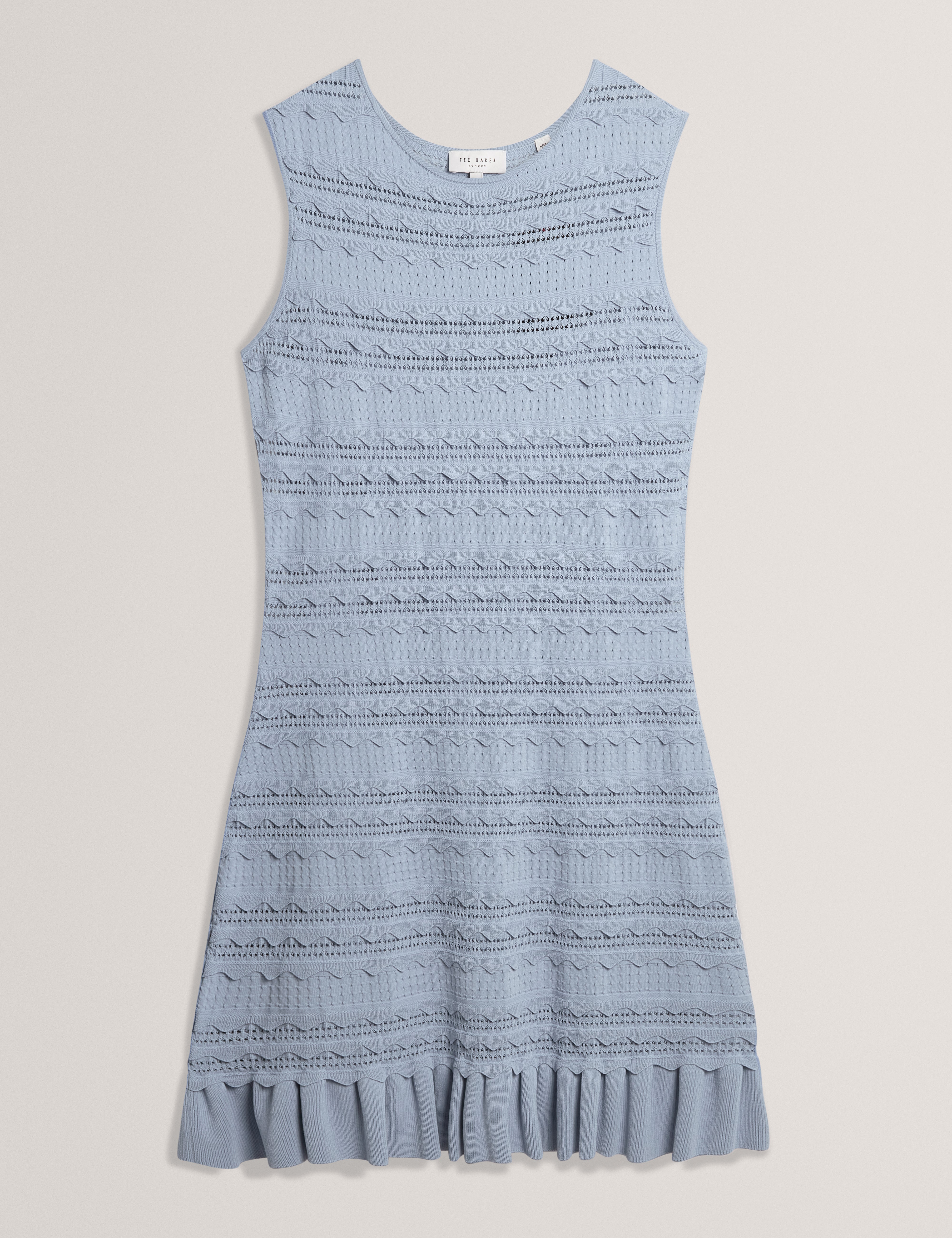 Avela Knitted Mini Dress With Frill Detail Lt-Blue