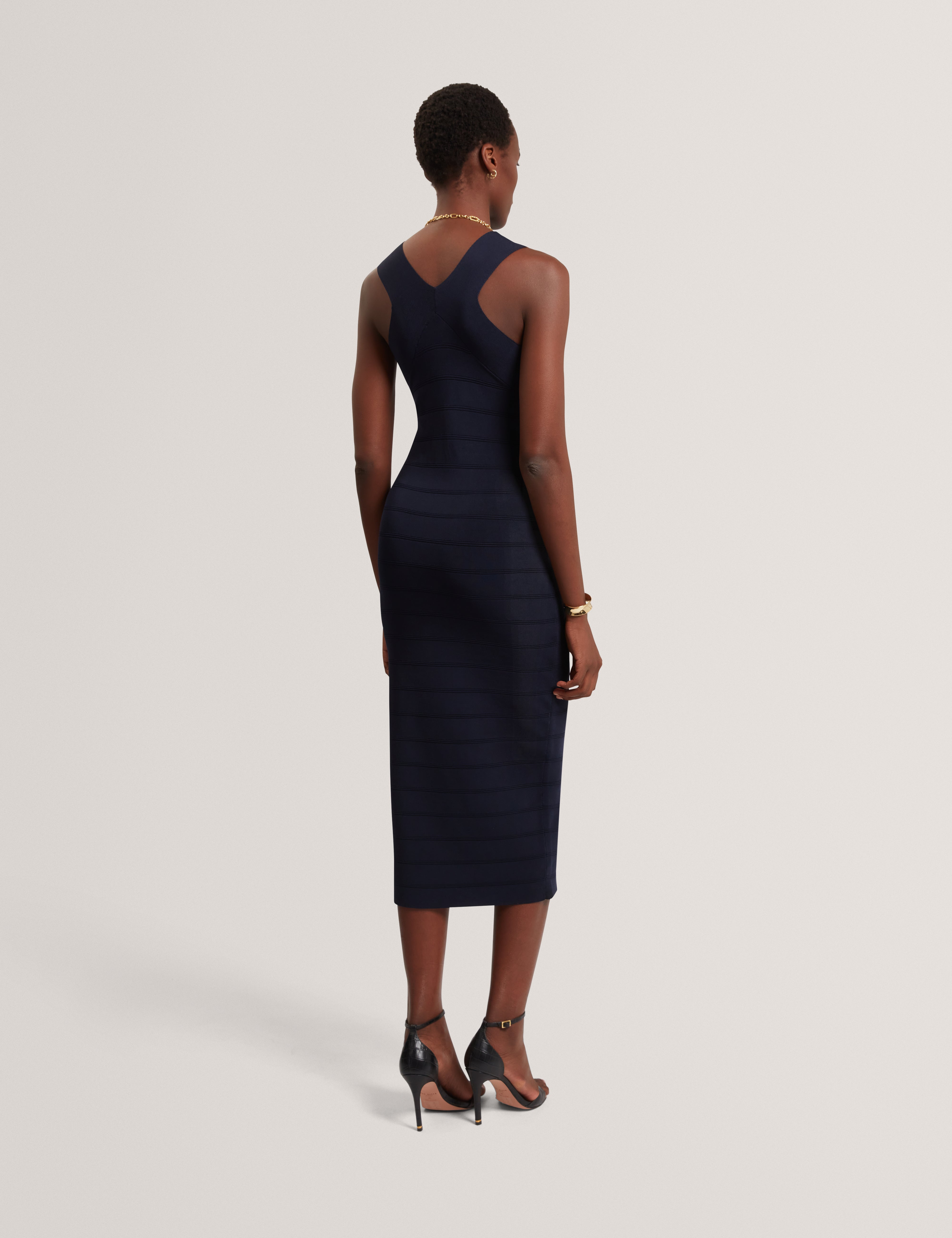 Ardiele Cross Neck Bandage Bodycon Knitted Dress Navy