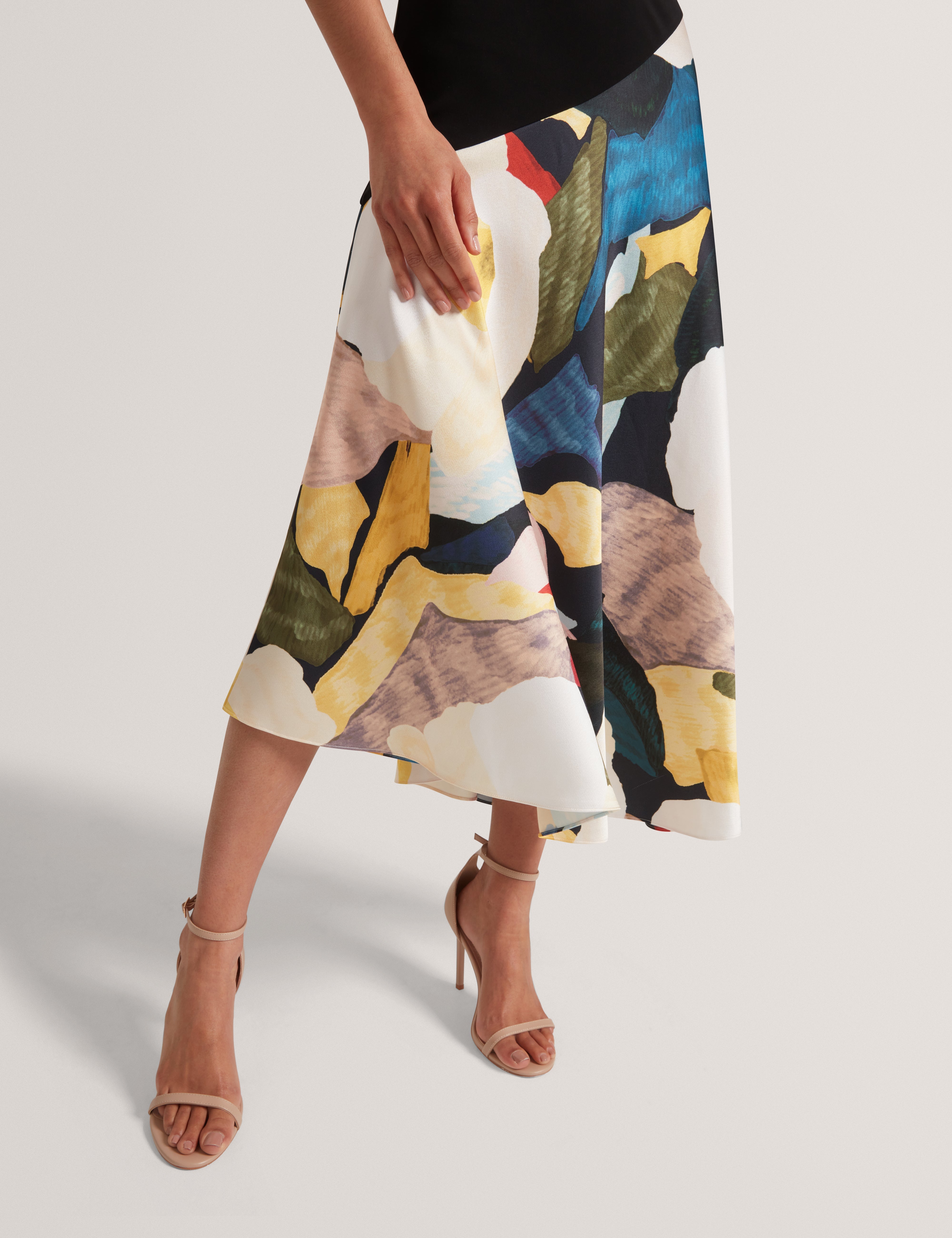 Aeslyn Printed Jersey Midi Dress With Satin Skirt Black
