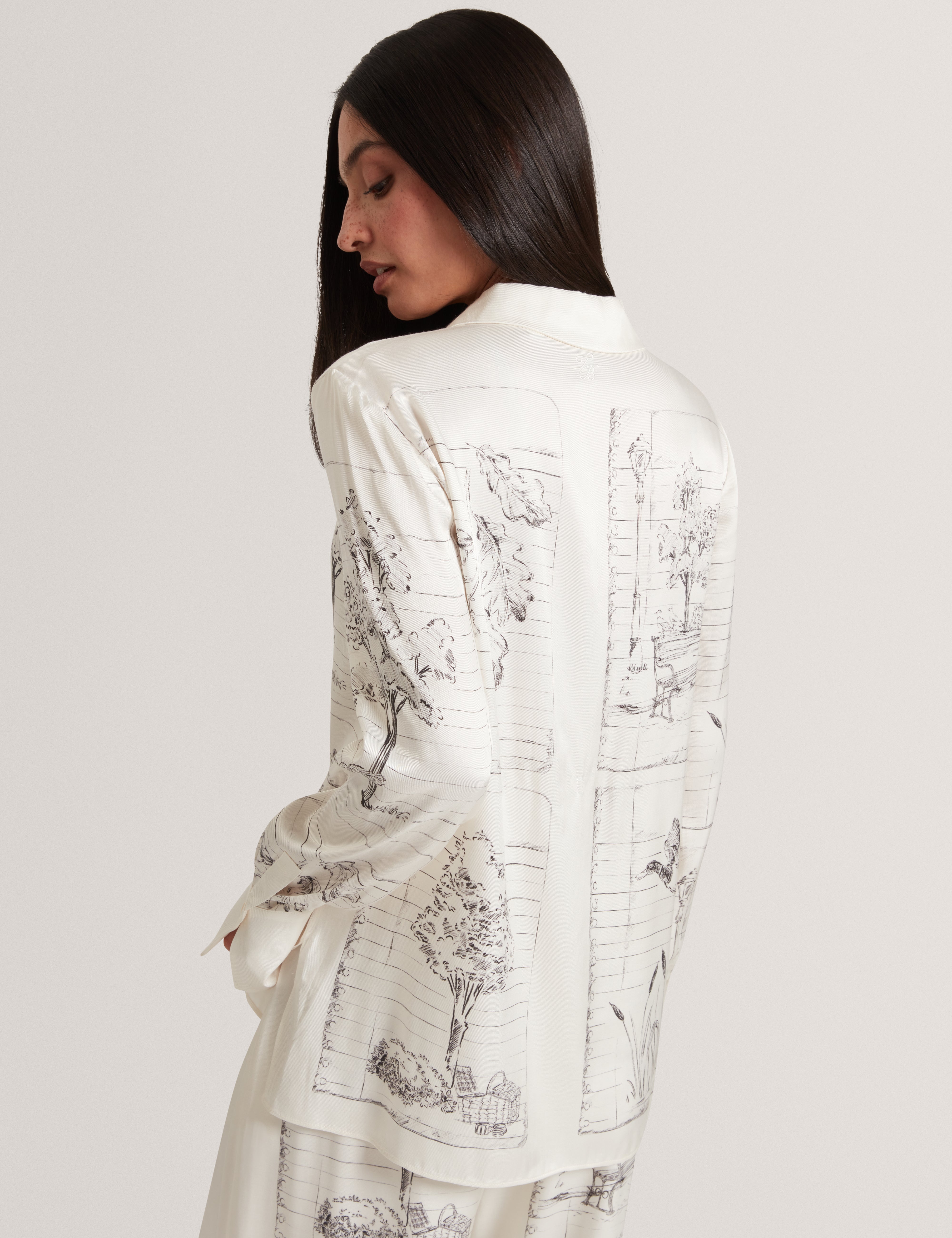 Rohbia Printed Longline Shirt Ivory