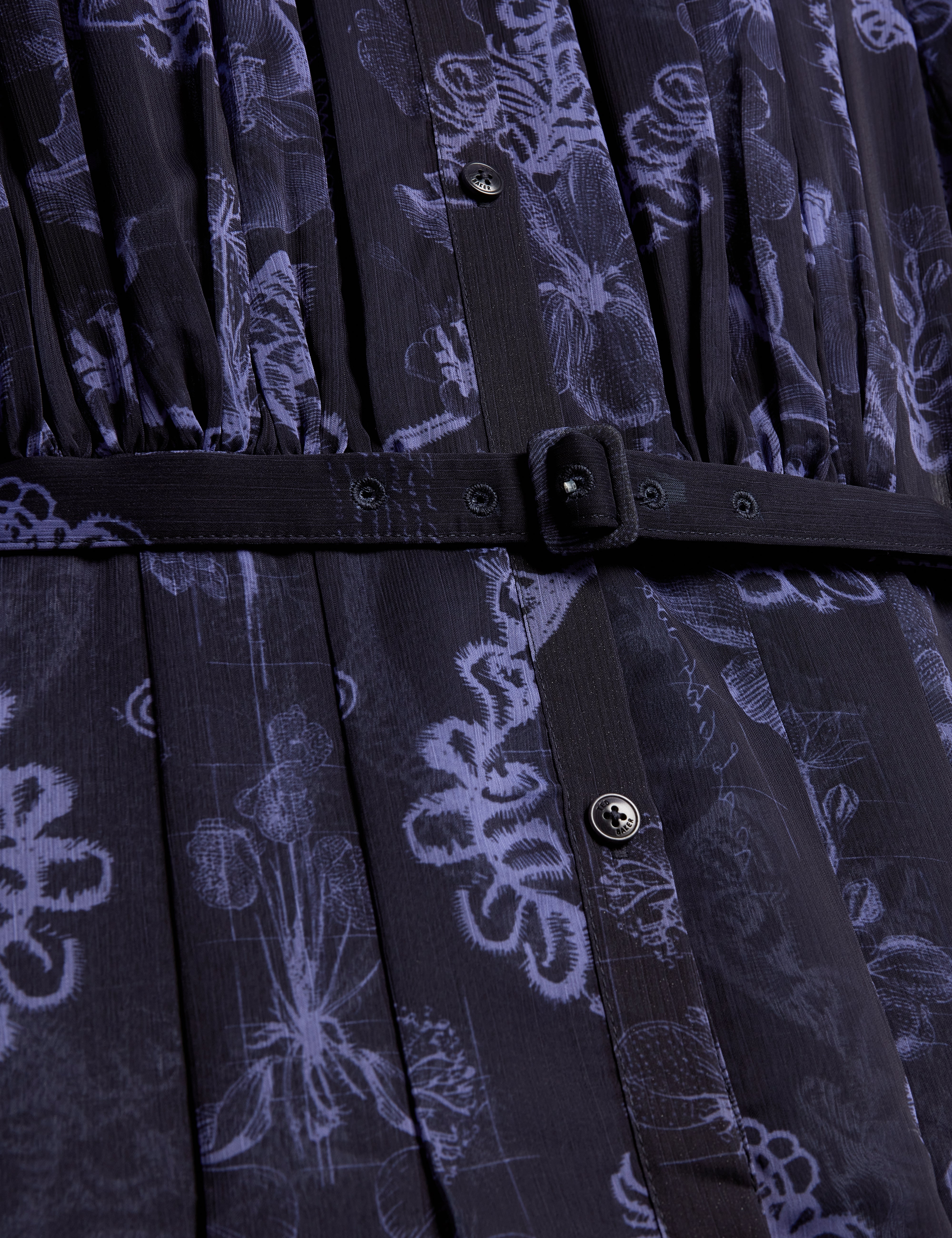 Oskana Pleated Midi Printed Shirt Dress Navy