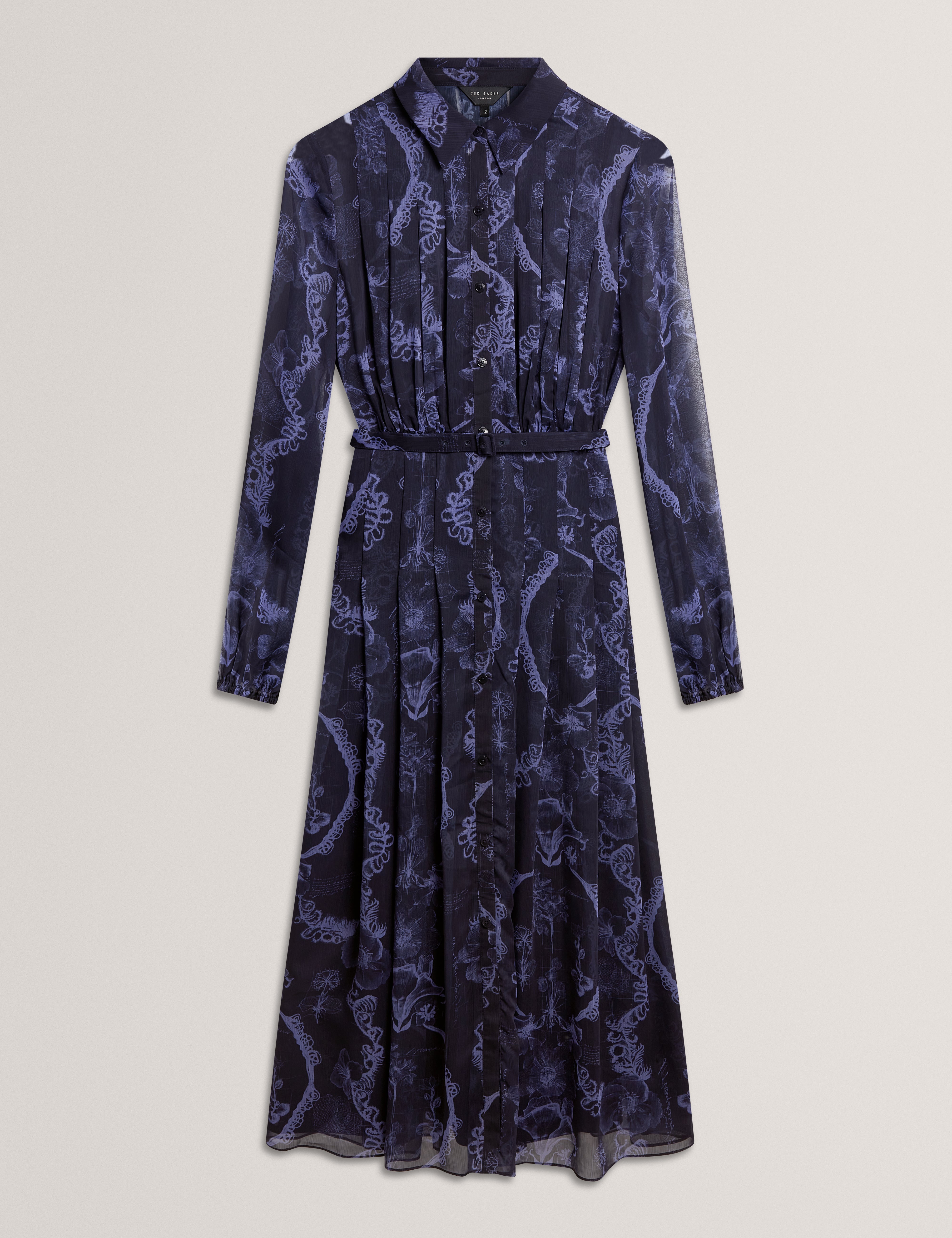 Oskana Pleated Midi Printed Shirt Dress Navy
