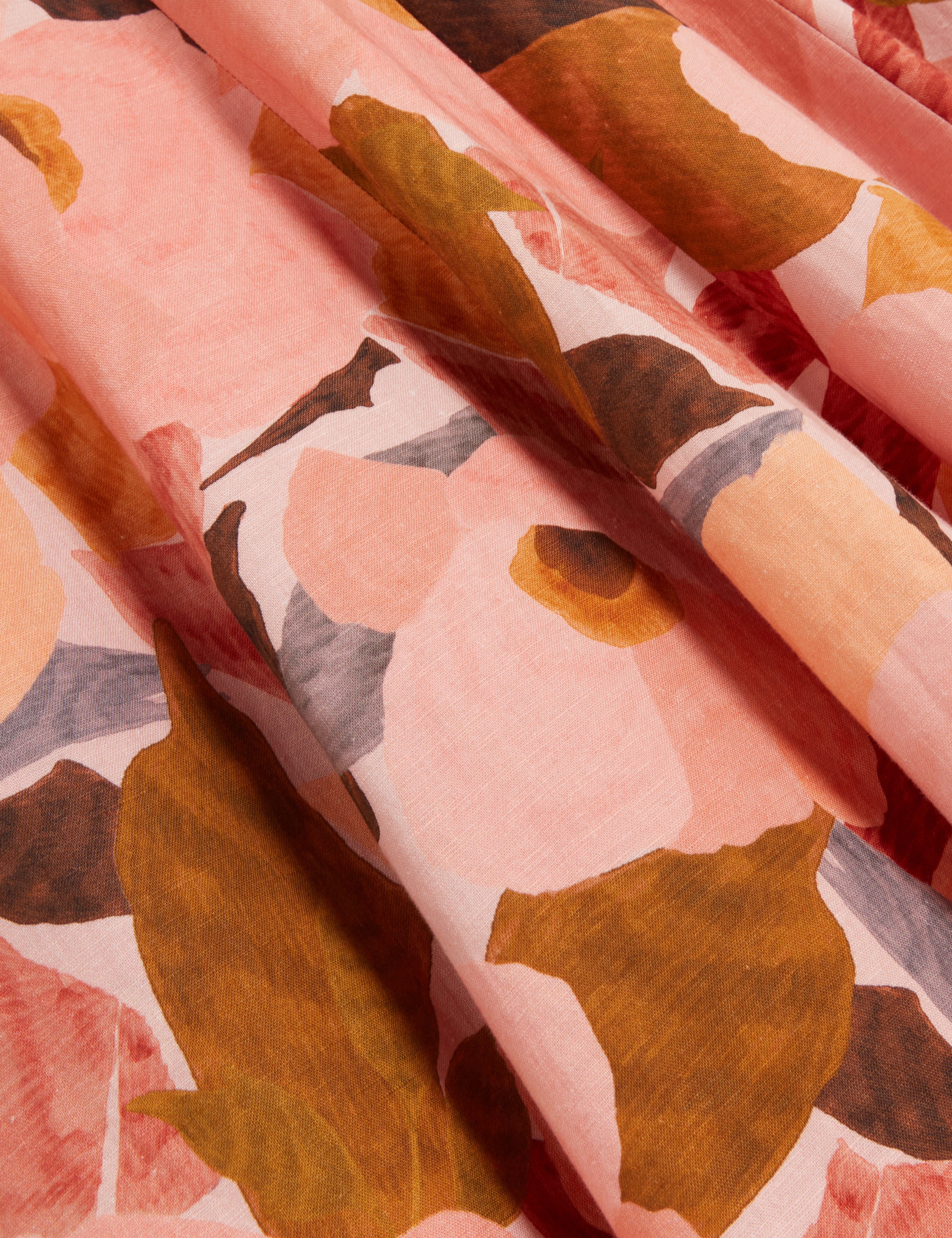 Shivana Printed Linen Blend Midi Dress Coral