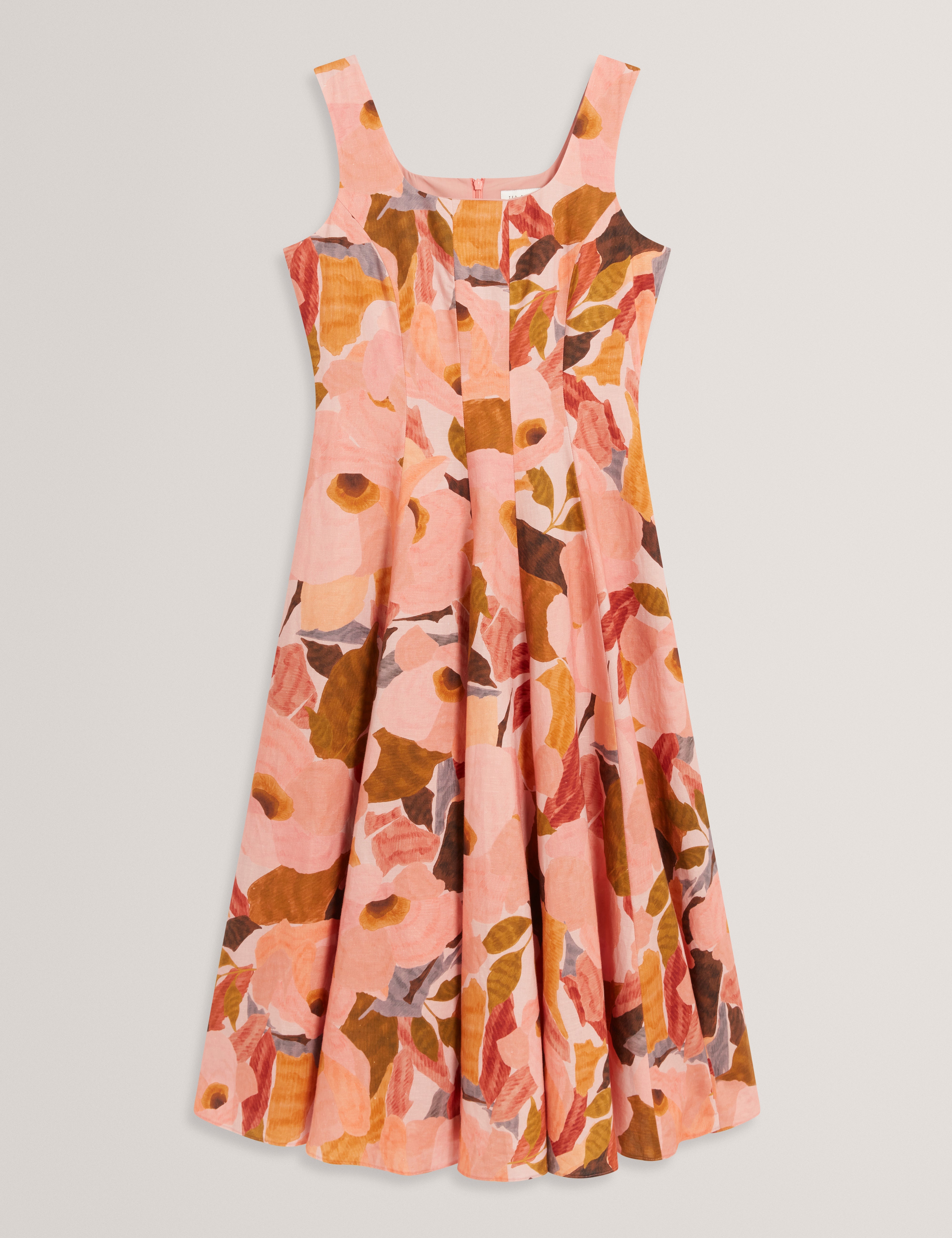 Shivana Printed Linen Blend Midi Dress Coral
