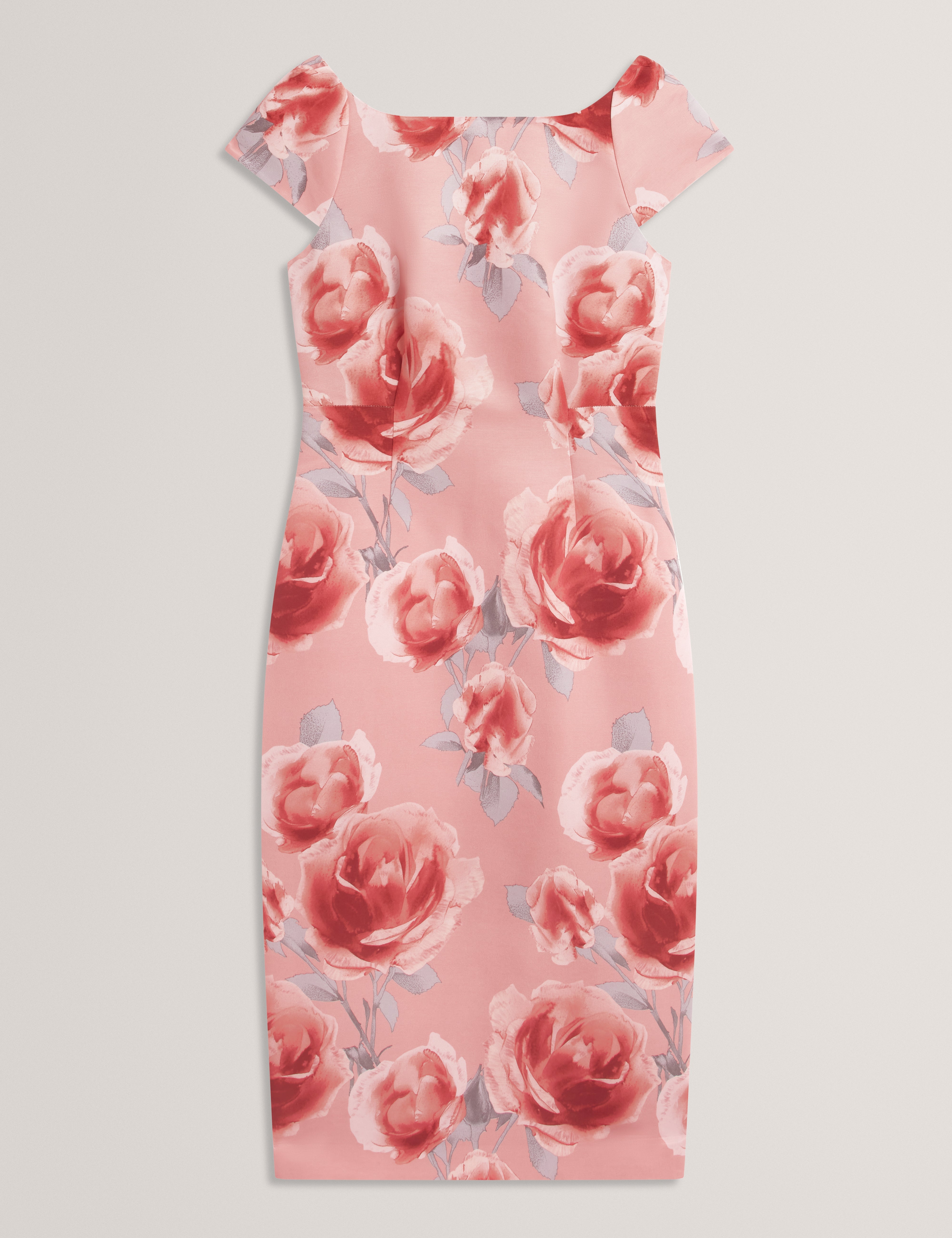 Odeta Printed Ottoman Midi Dress Coral