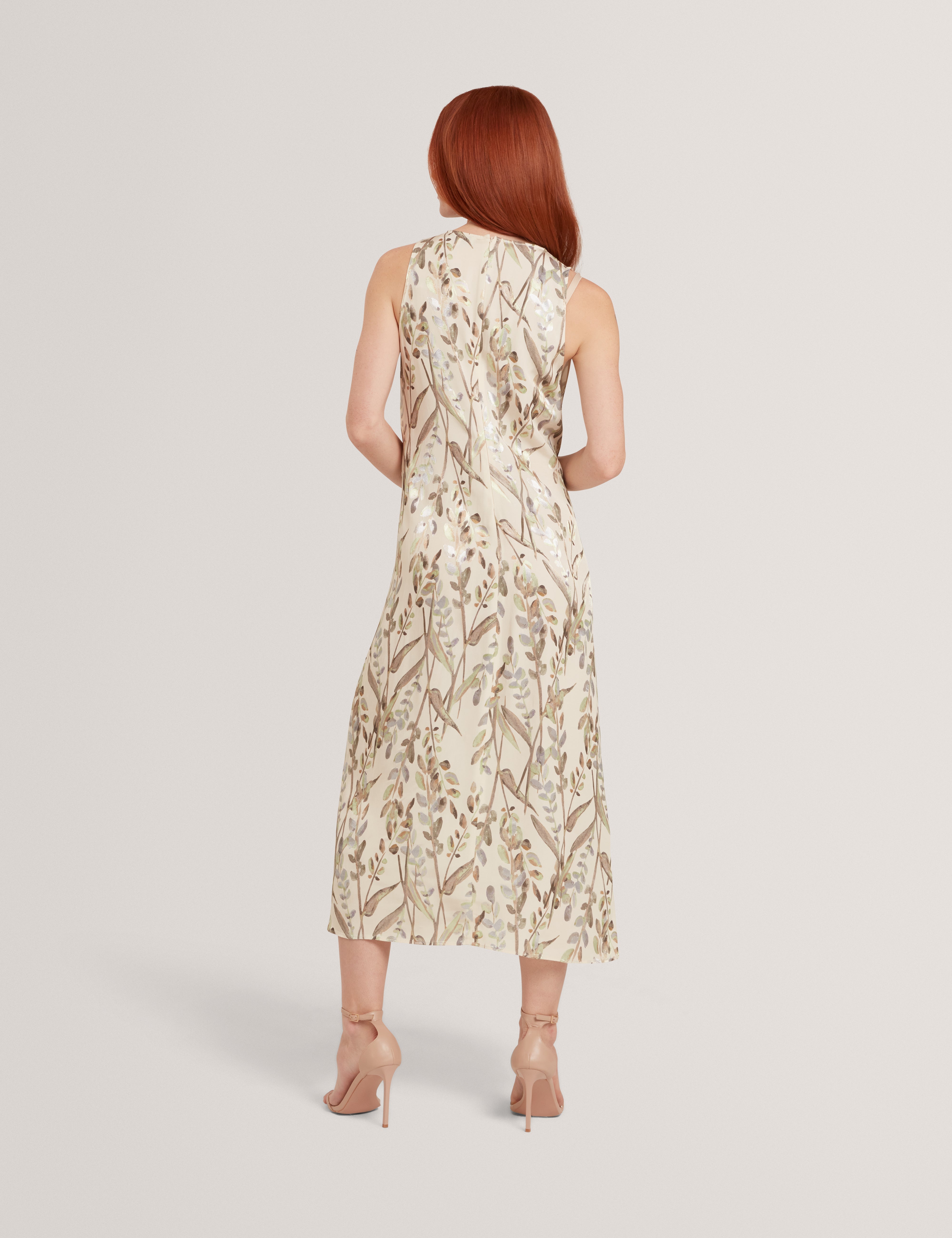 Pahloma Viscose Jacquard Bar Detail Midi Dress Natural