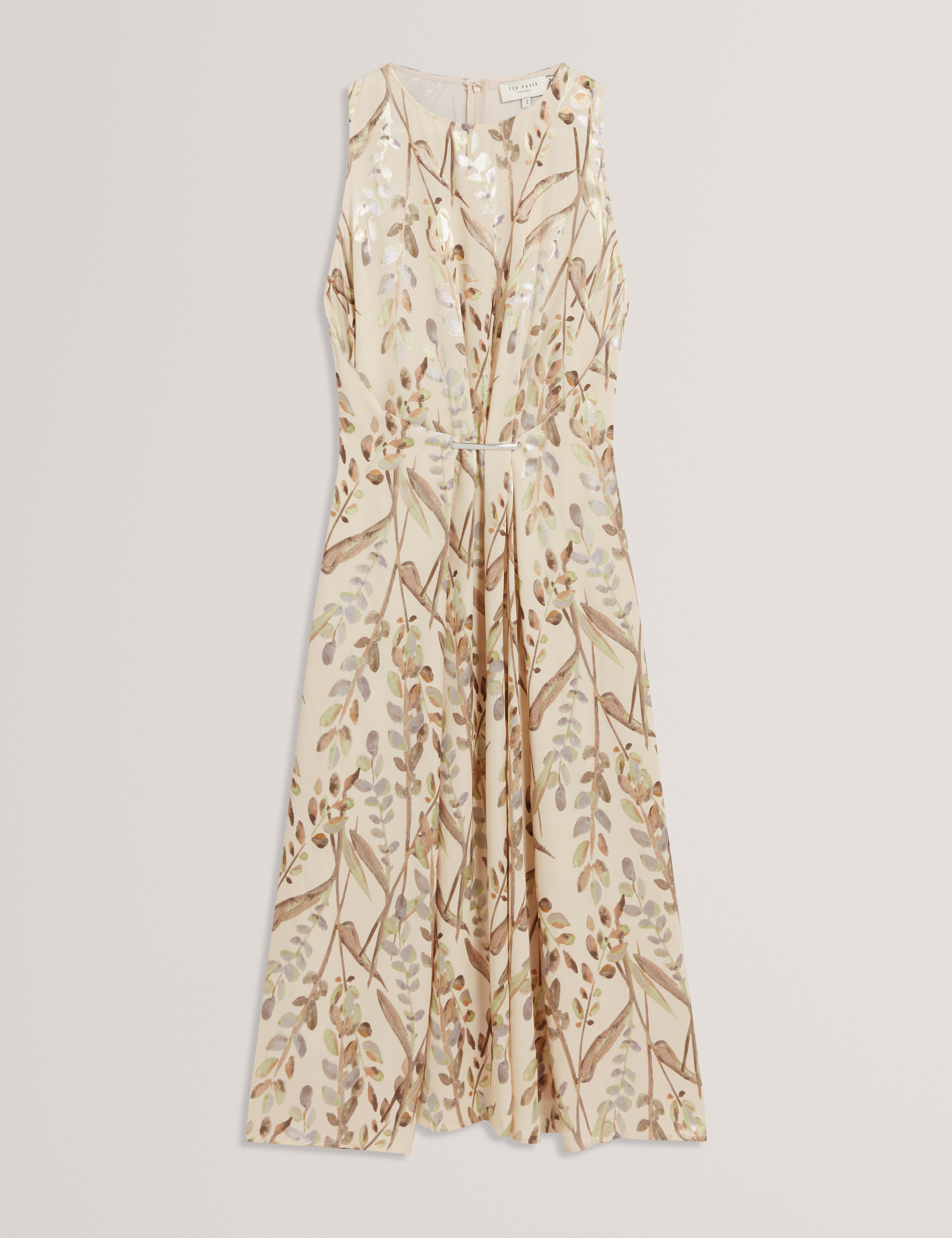 Pahloma Viscose Jacquard Bar Detail Midi Dress Natural