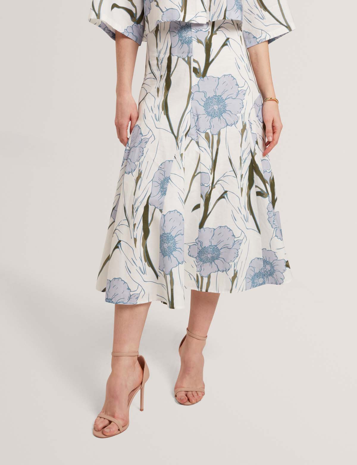 Chanla Printed Linen Blend Midi Skirt Ivory