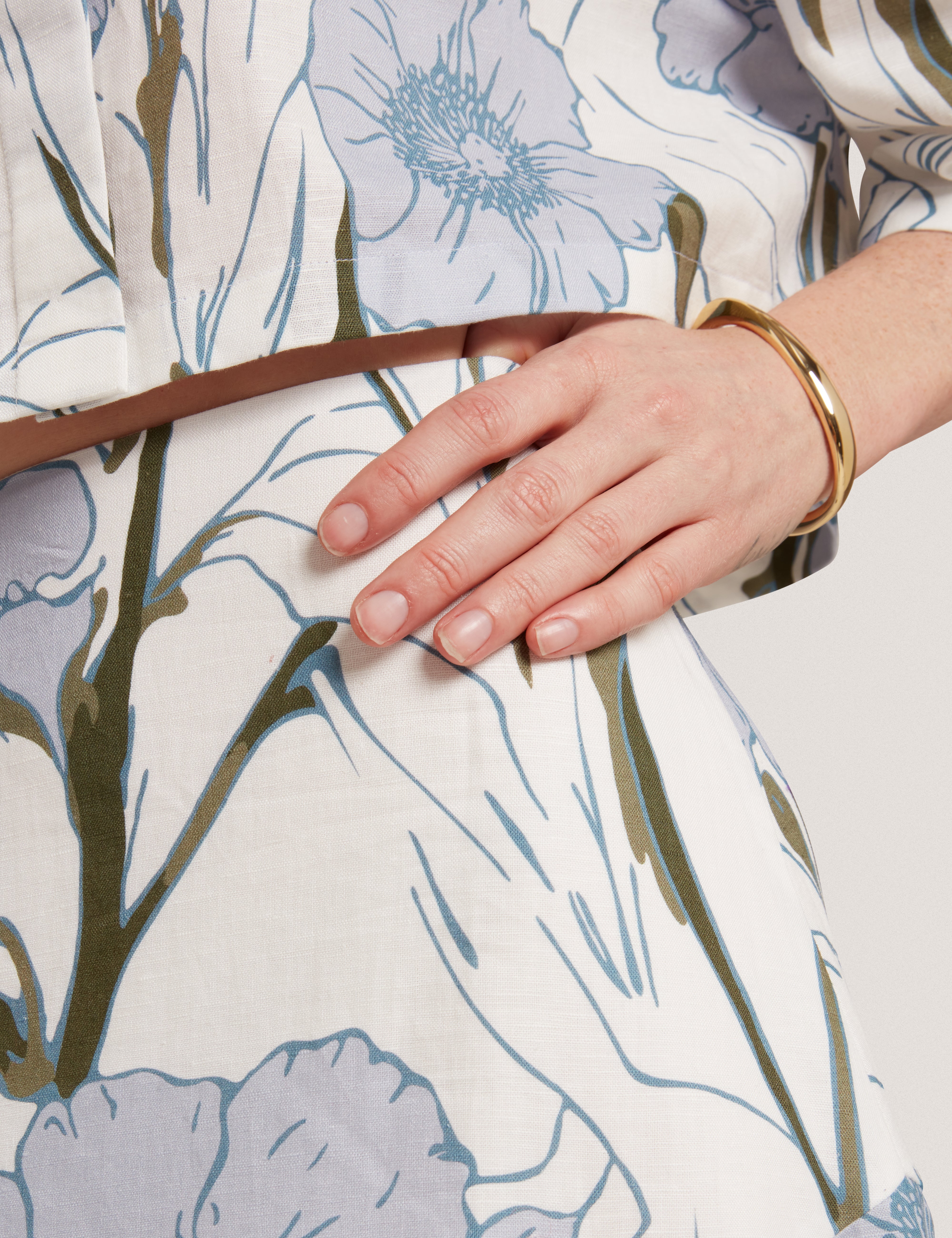 Chanla Printed Linen Blend Midi Skirt Ivory