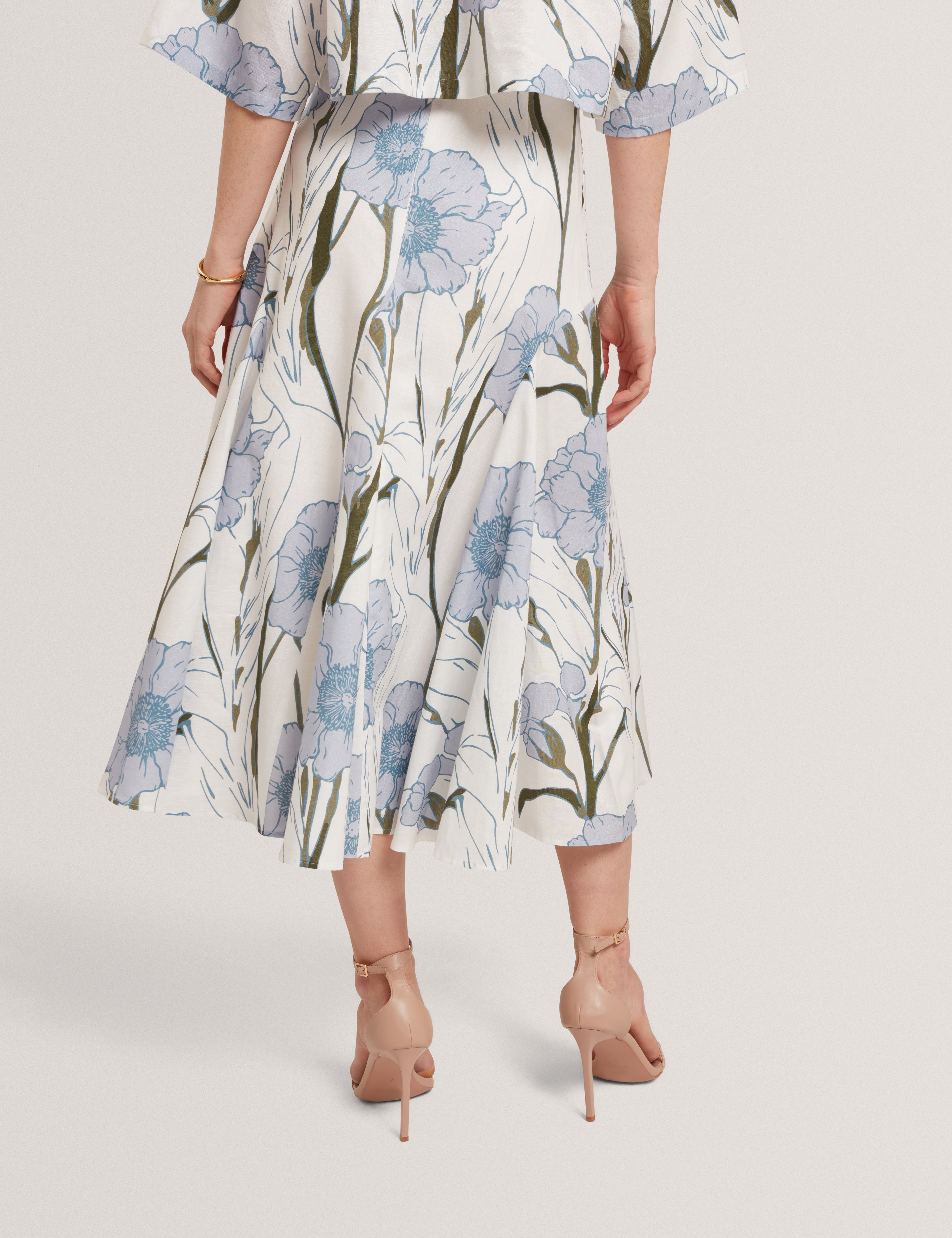 Chanla Printed Linen Blend Midi Skirt Ivory