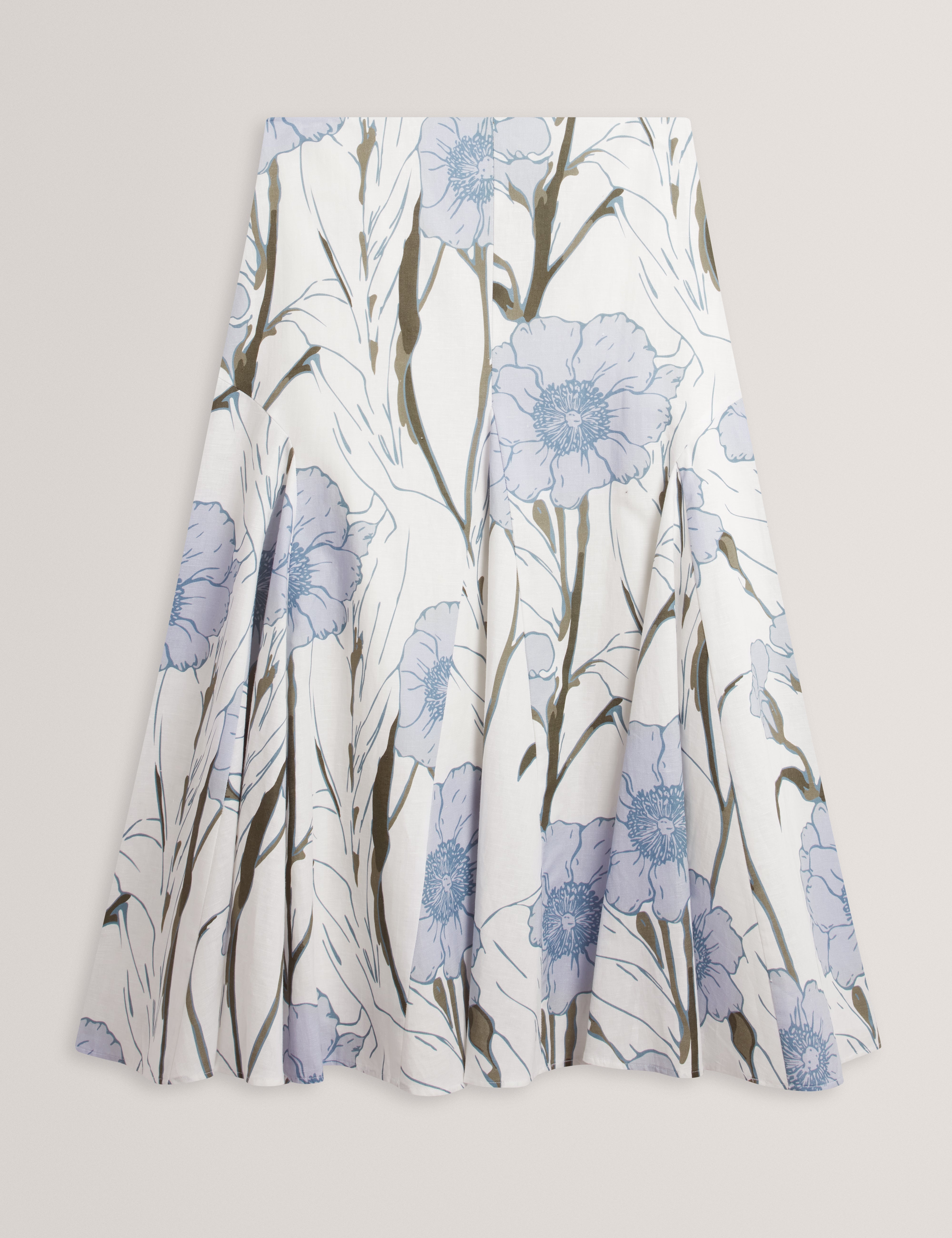Chanla Printed Linen Blend Midi Skirt Ivory