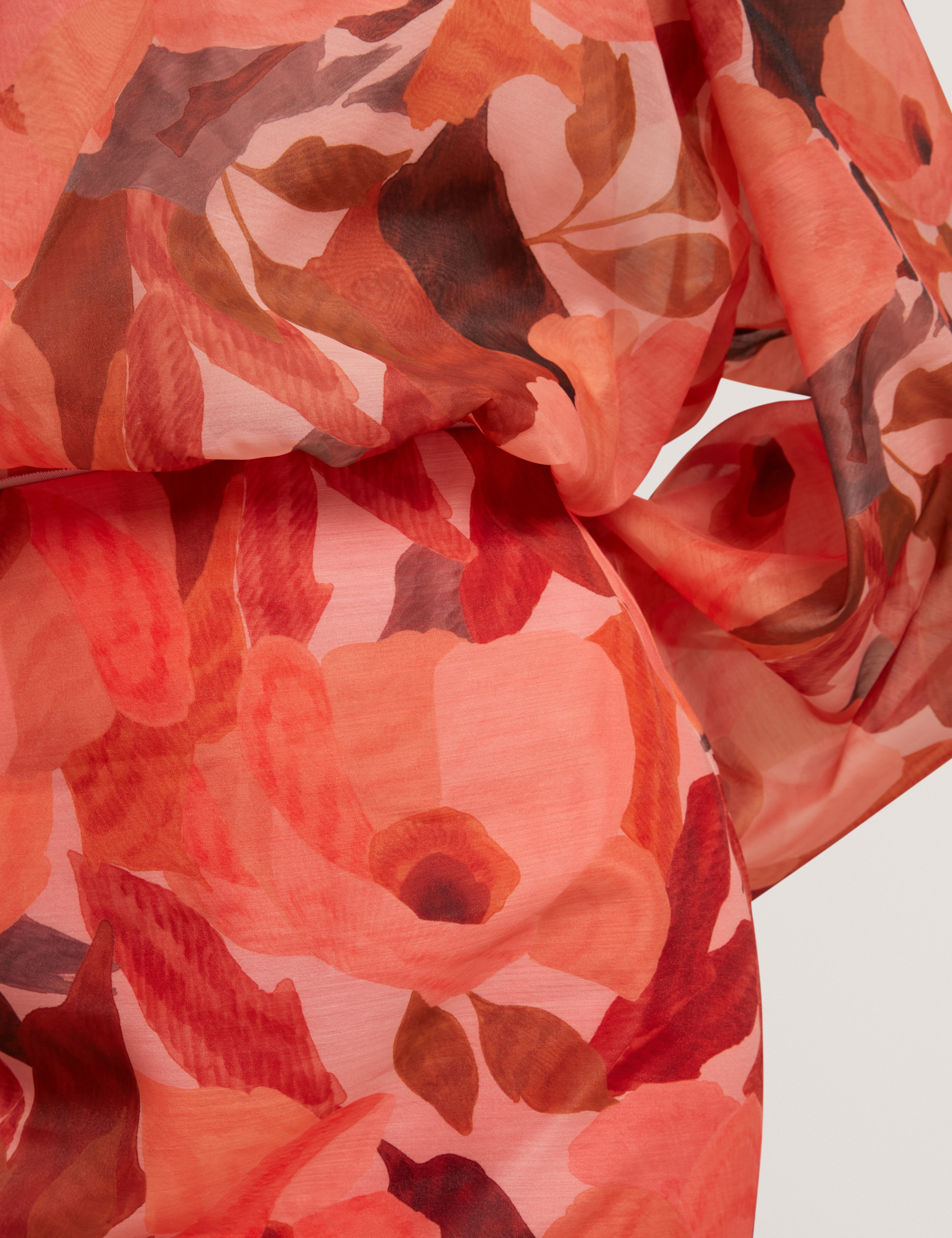 Saemie Printed Organza Overlay Midi Skirt Coral