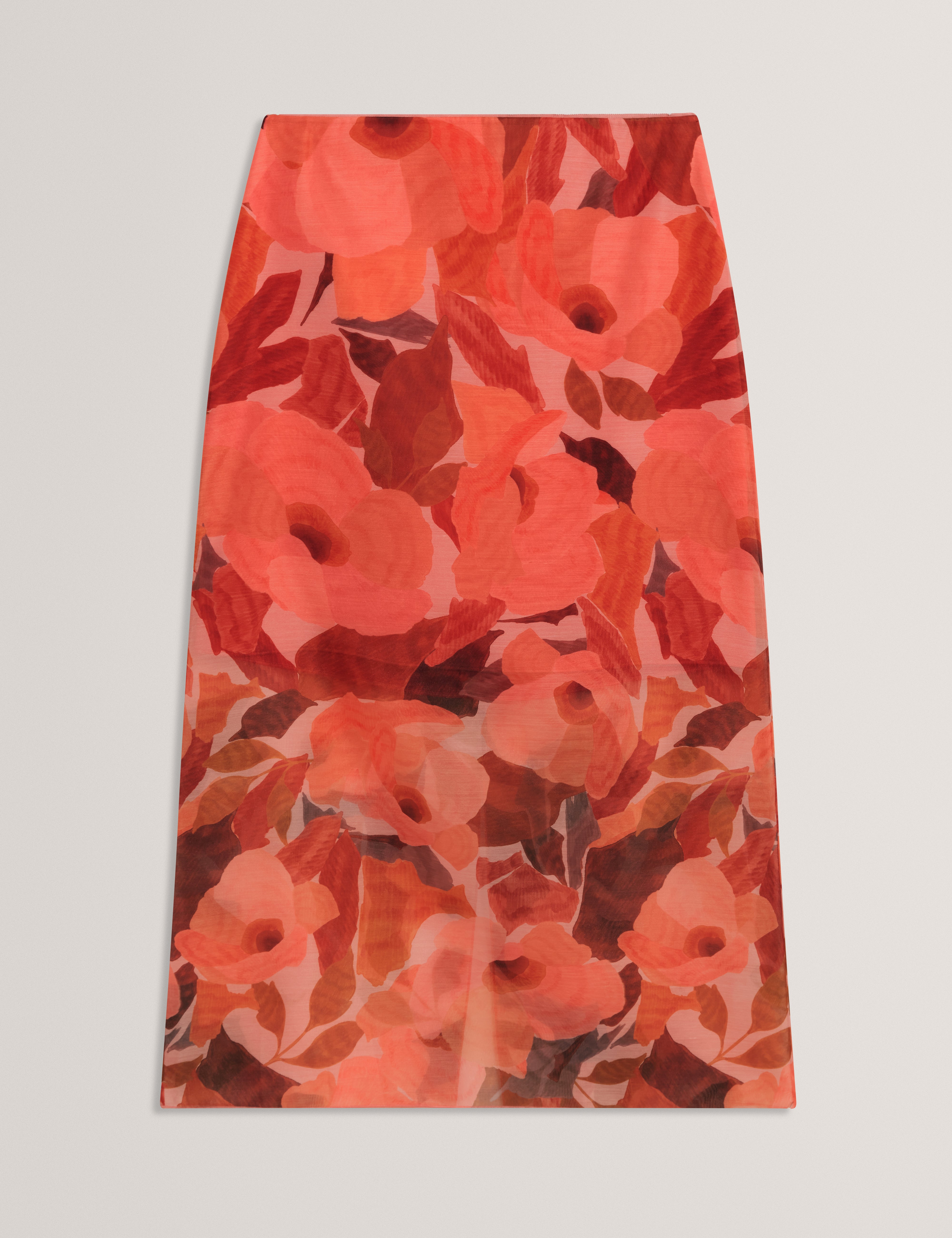 Saemie Printed Organza Overlay Midi Skirt Coral