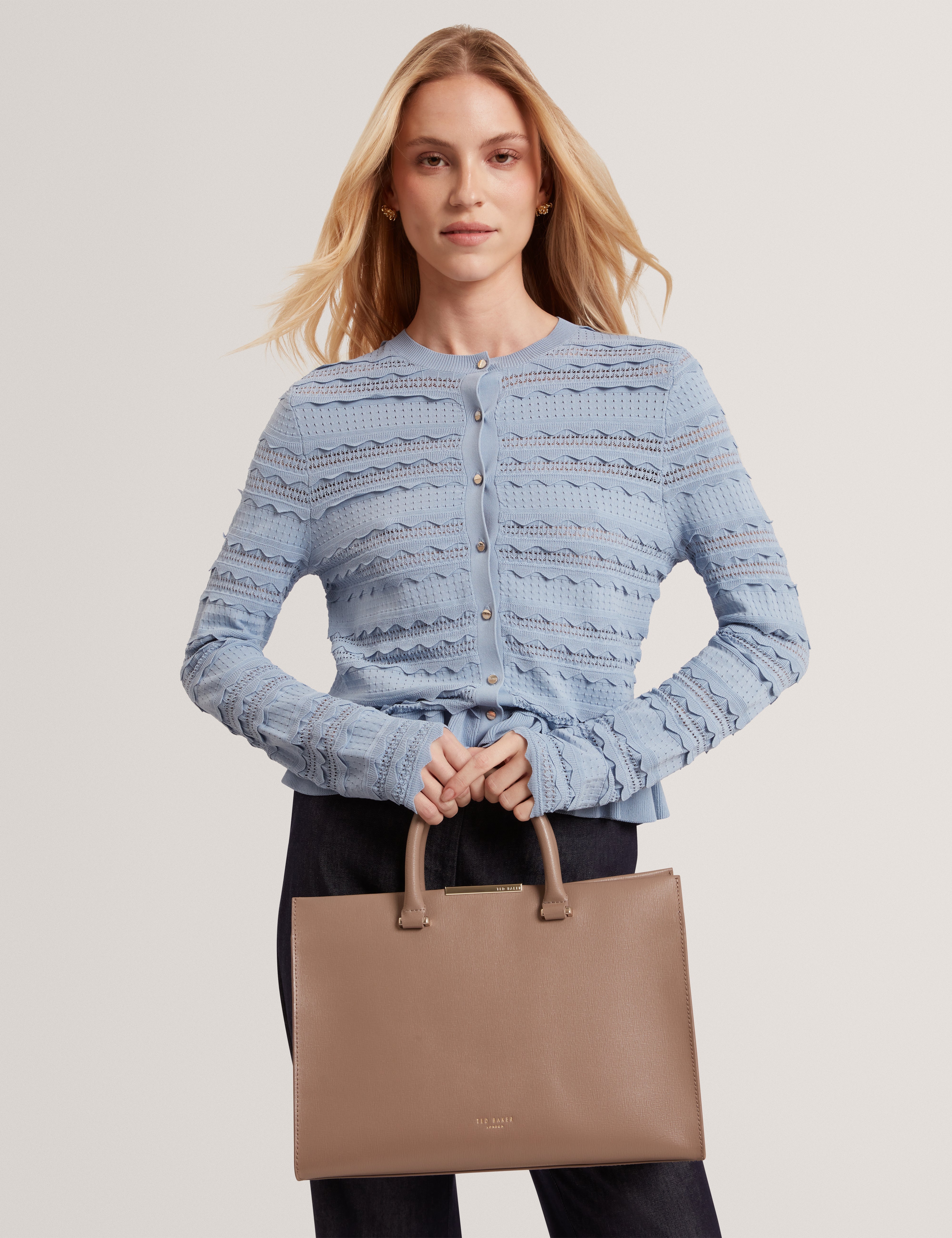 Rennea Bar Detail Large Tote Bag Taupe