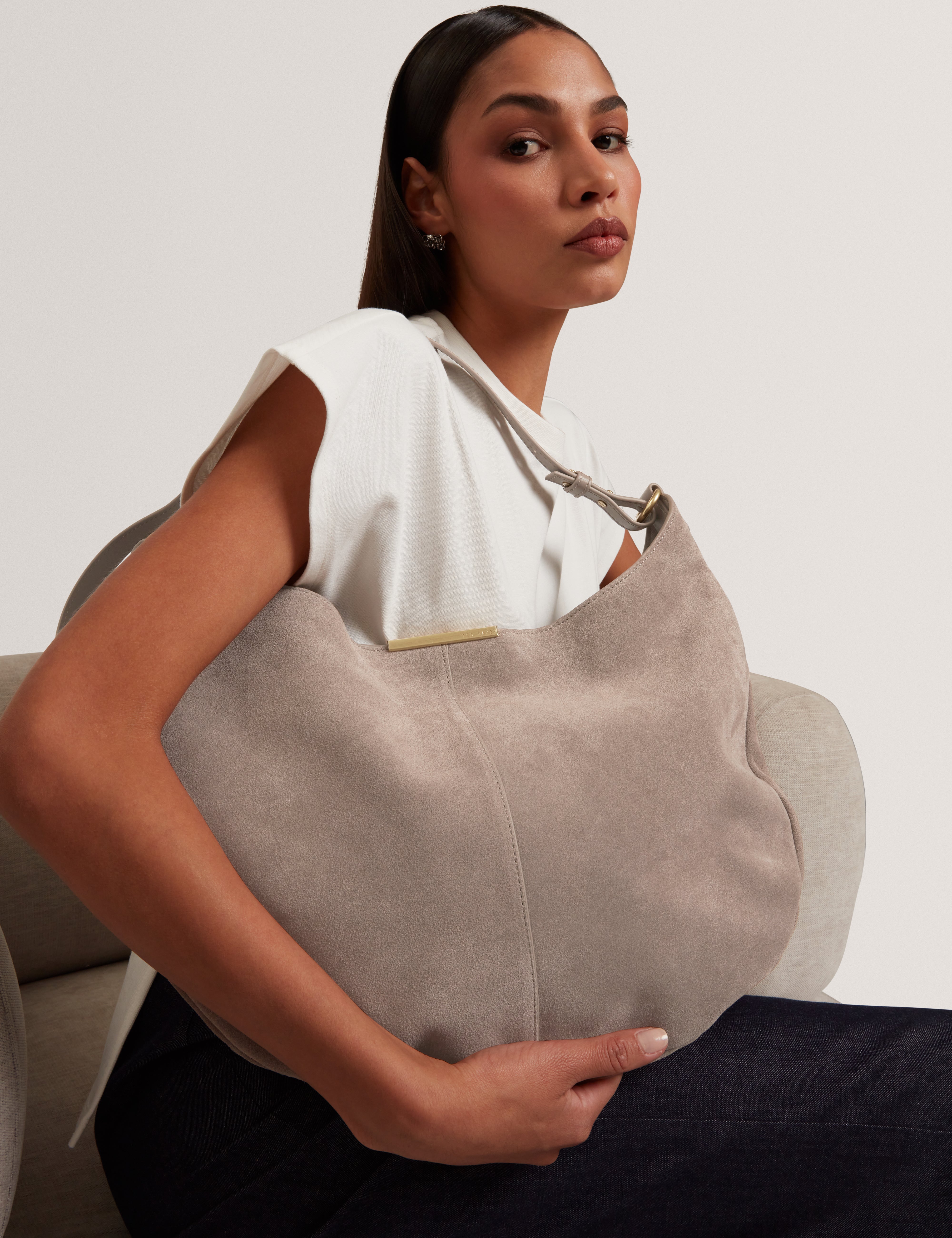 Ammilia Bar Detail Slouchy Hobo Bag Taupe