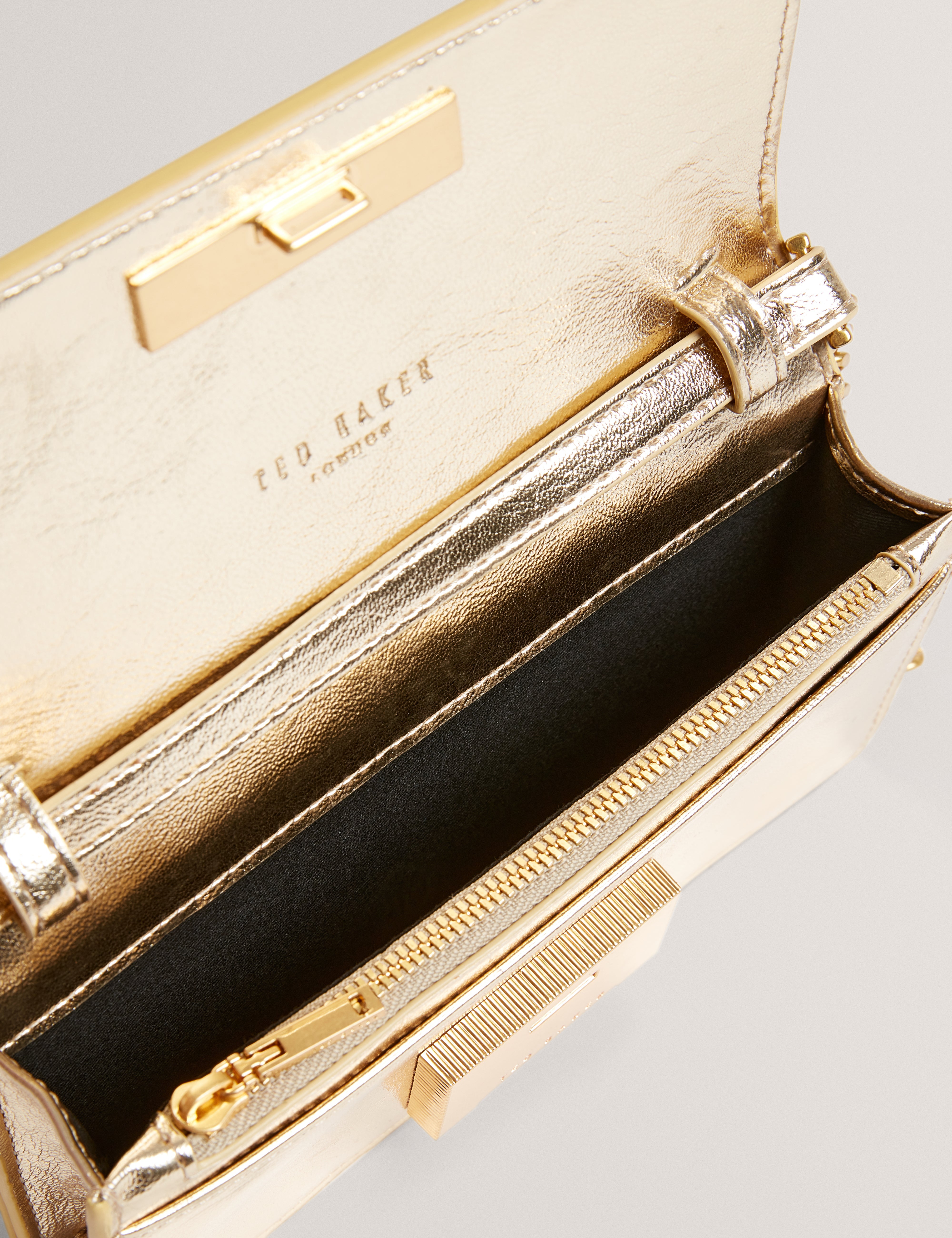 Mahiria Lock Detail Purse On A Chain Gold