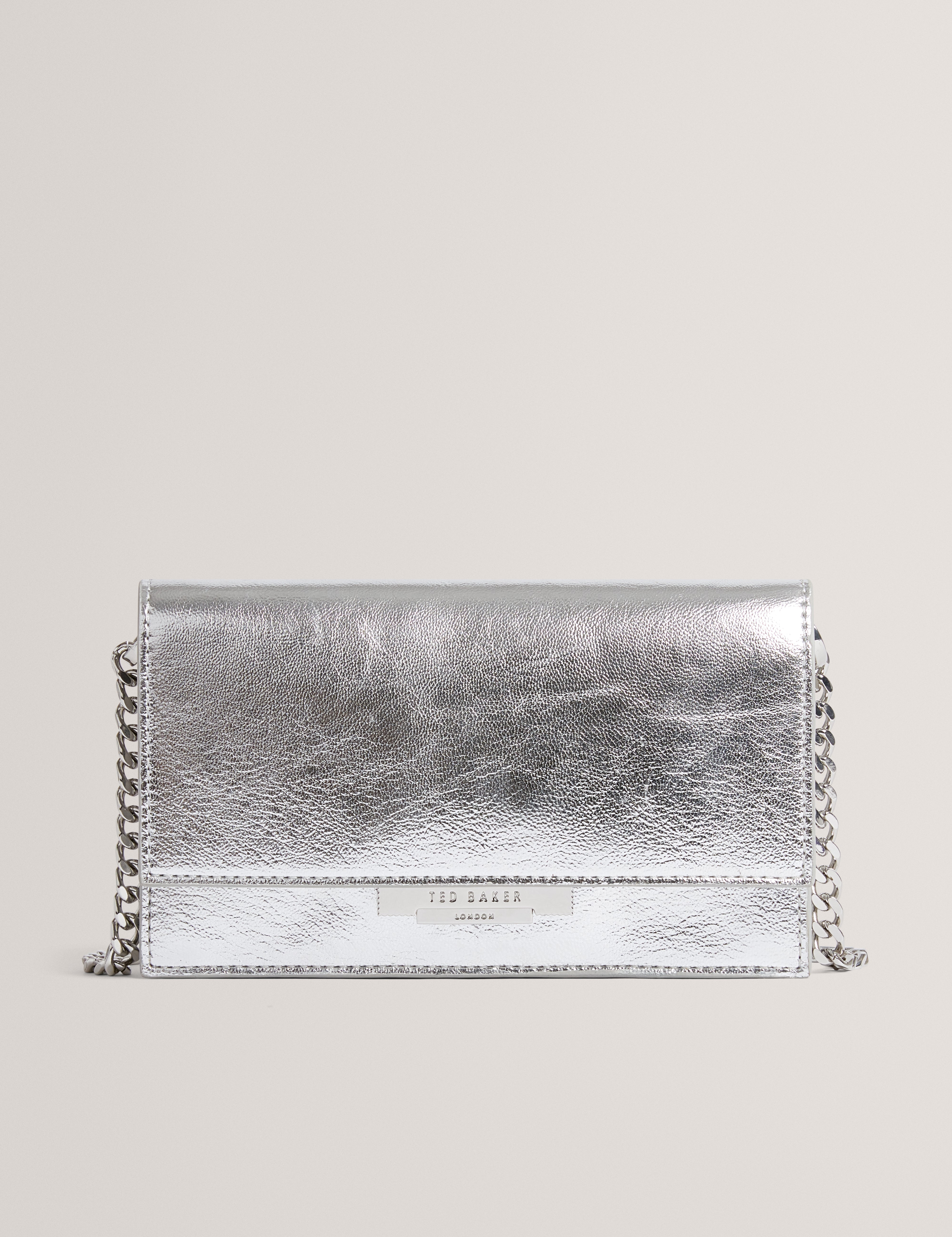 Mahiria Lock Detail Purse On A Chain Silver-Col