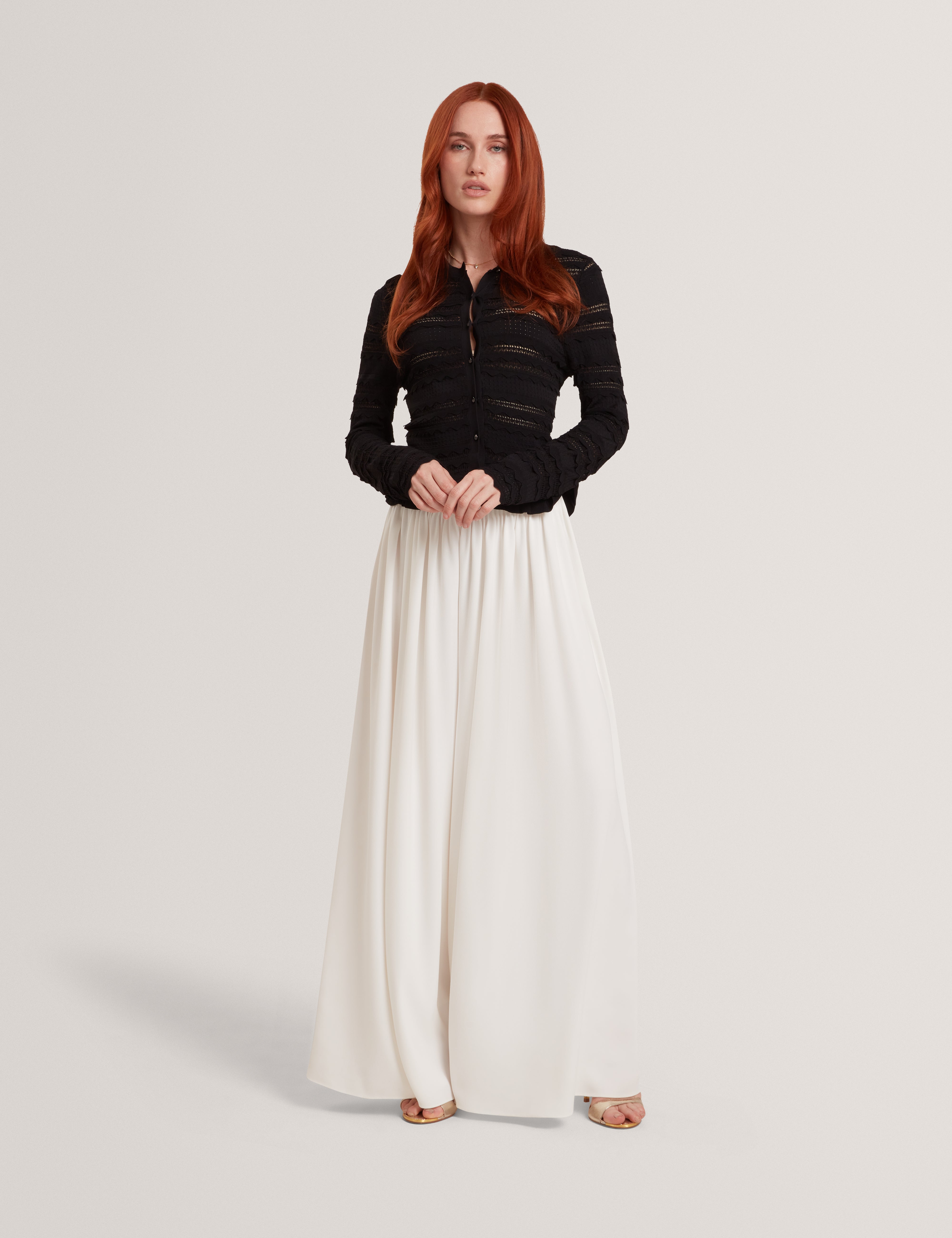Avria Knitted Cardigan With Frill Detail Black