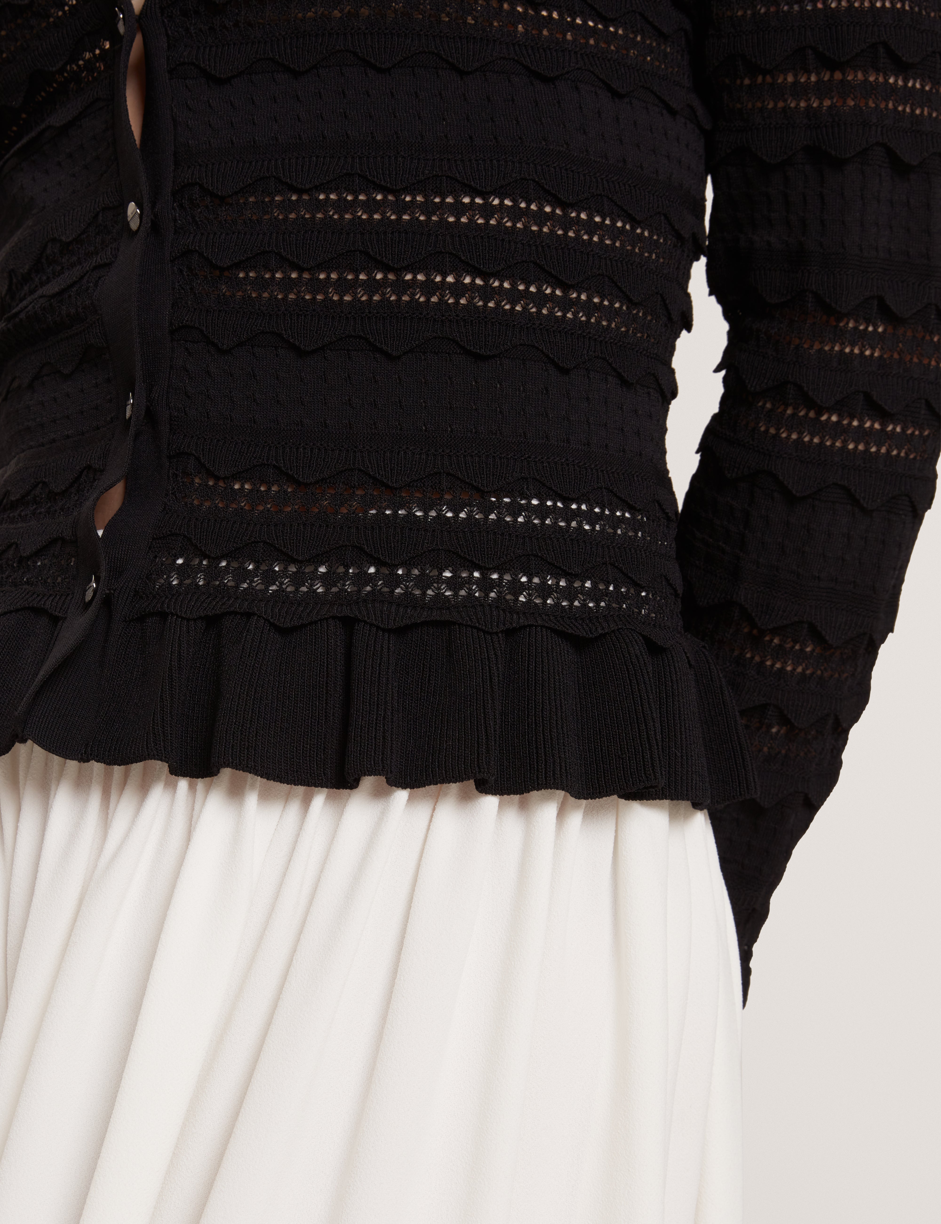 Avria Knitted Cardigan With Frill Detail Black
