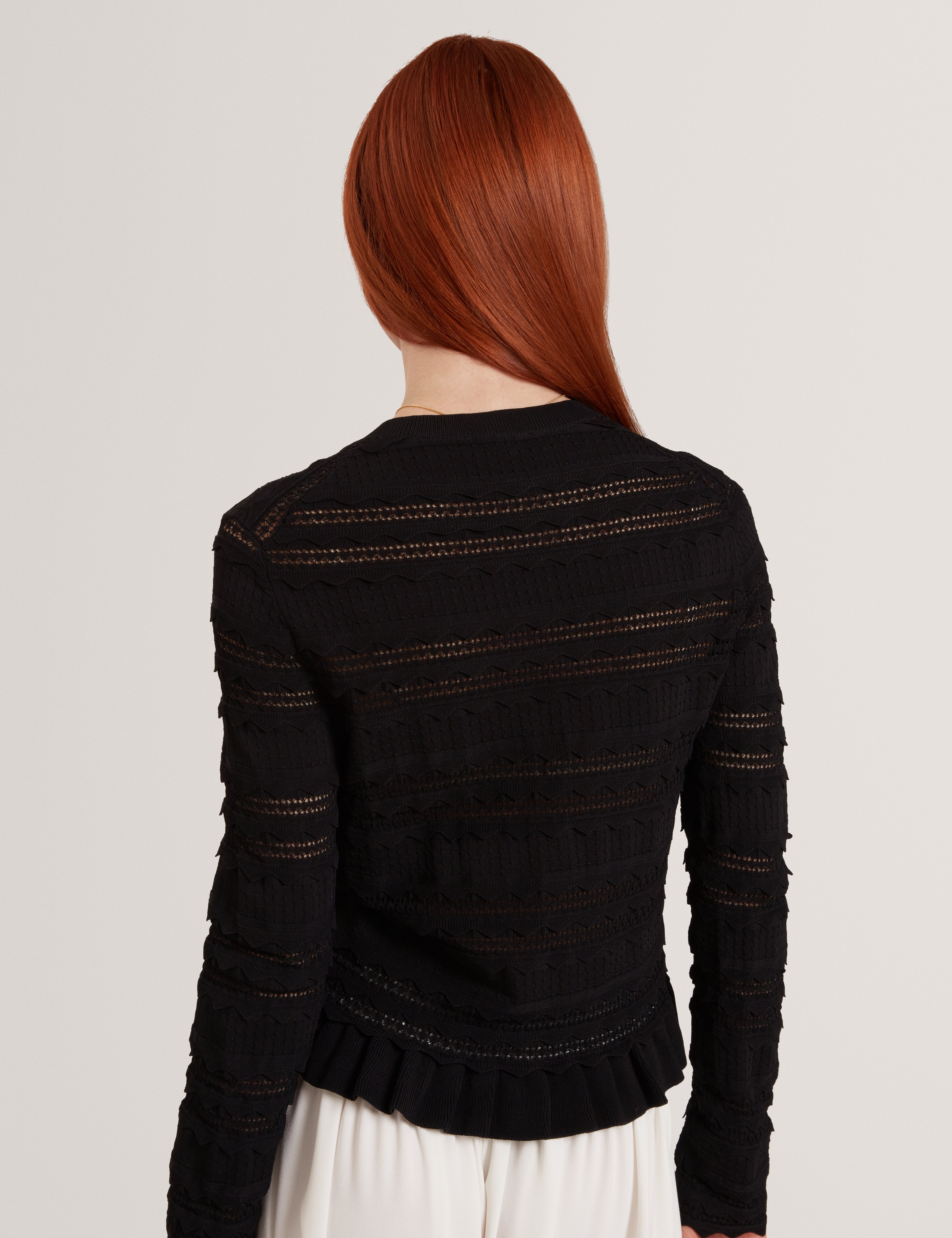 Avria Knitted Cardigan With Frill Detail Black