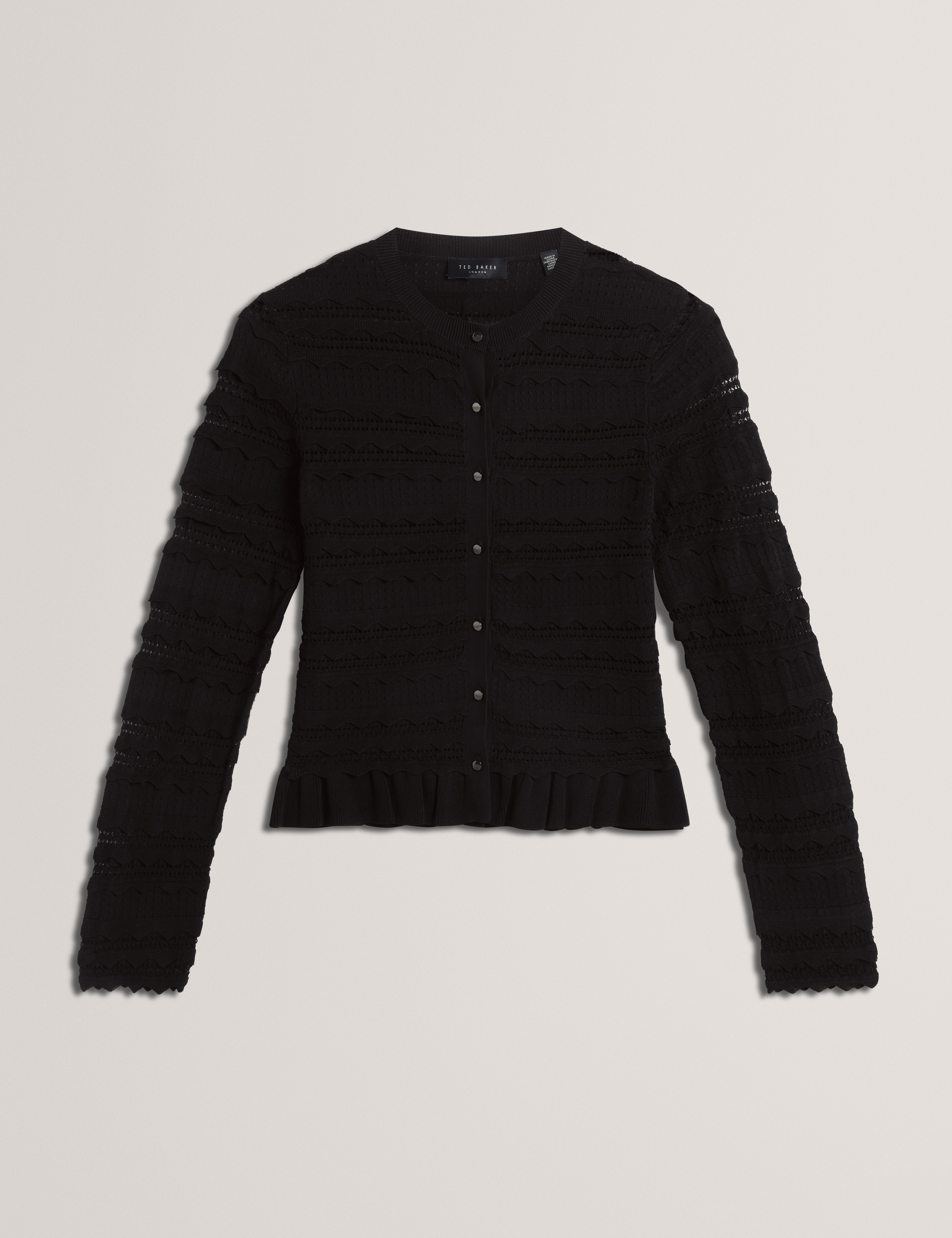 Avria Knitted Cardigan With Frill Detail Black