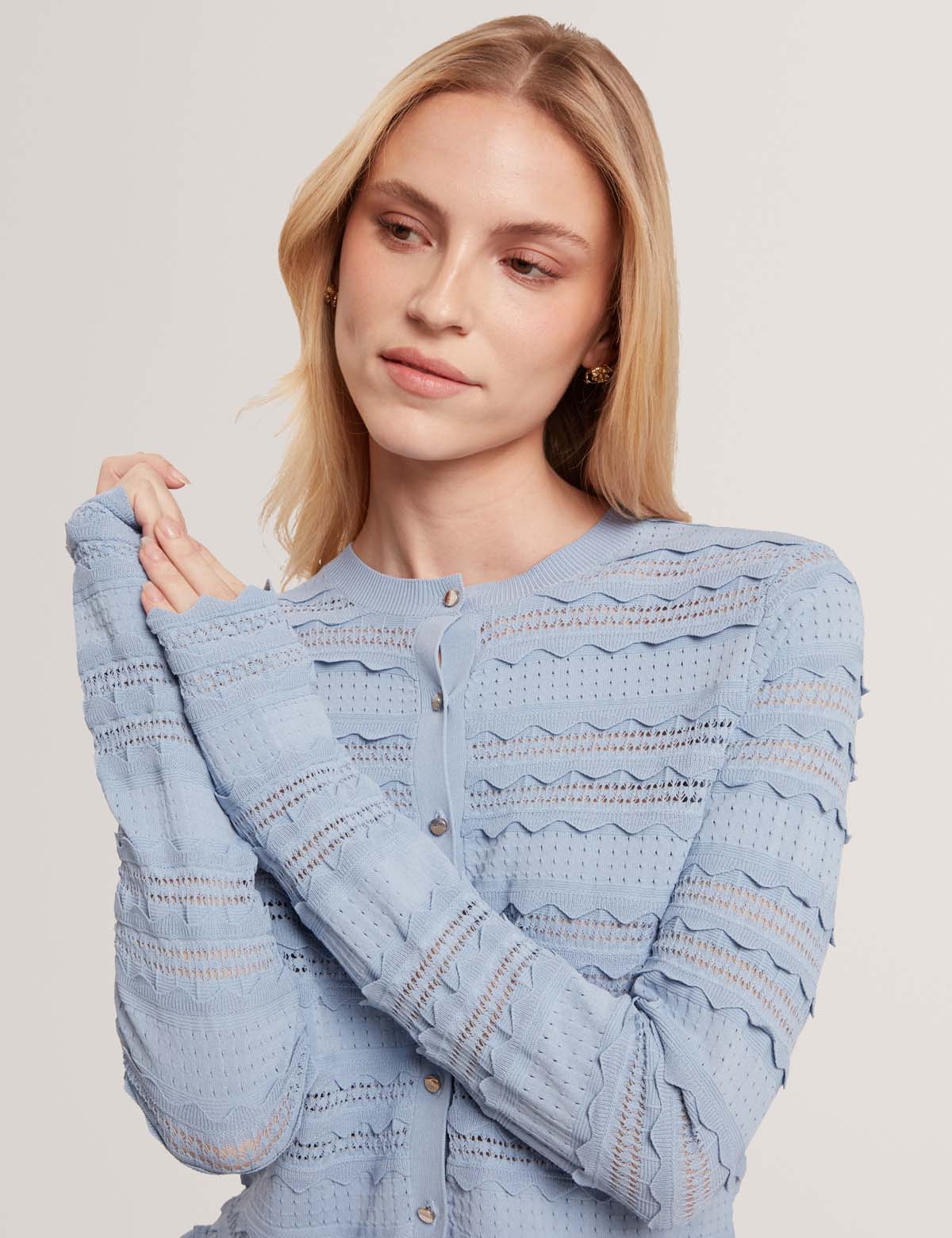 Avria Knitted Cardigan With Frill Detail Lt-Blue