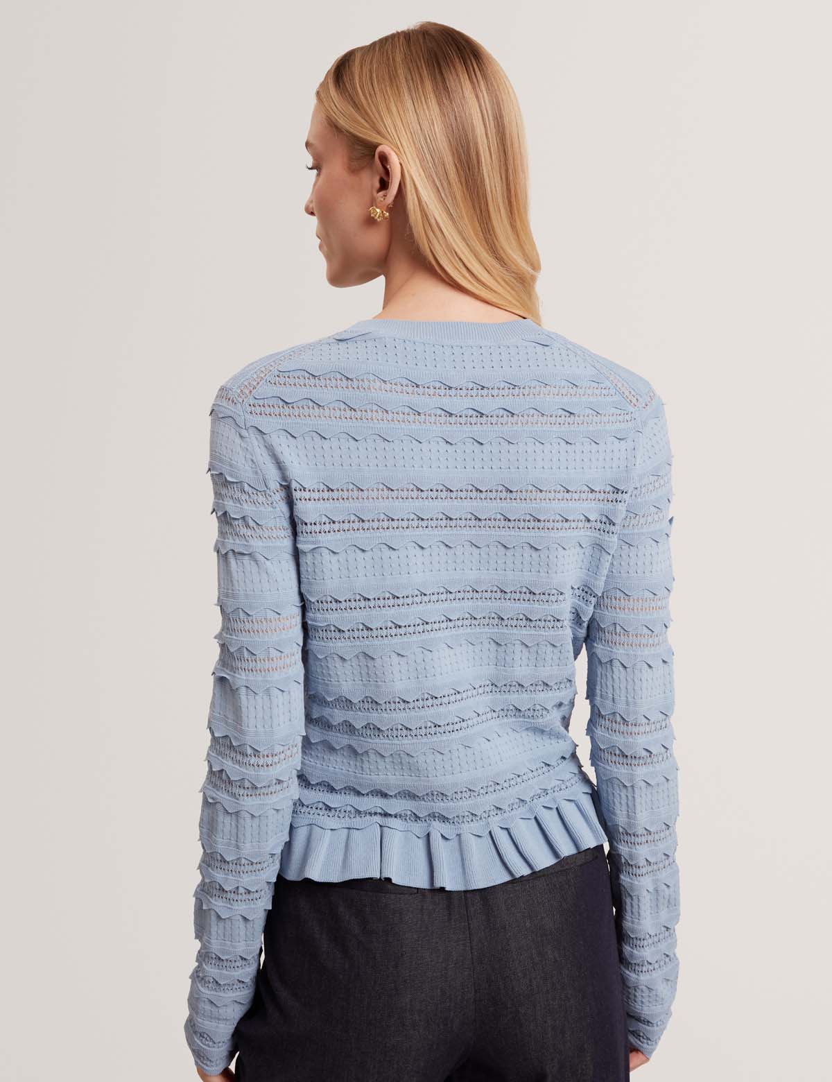 Avria Knitted Cardigan With Frill Detail Lt-Blue