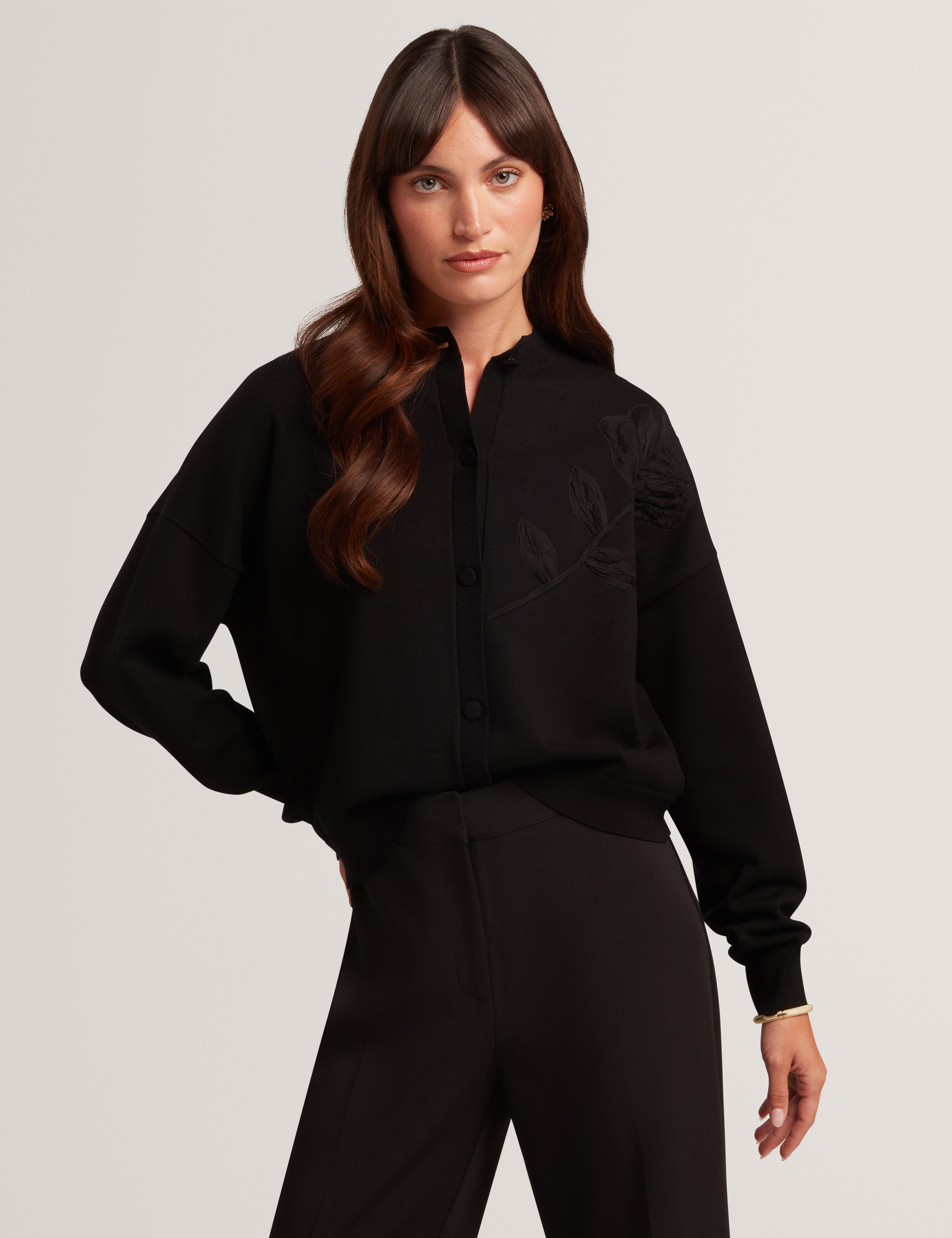 Neslie Organza Applique Cardigan Black