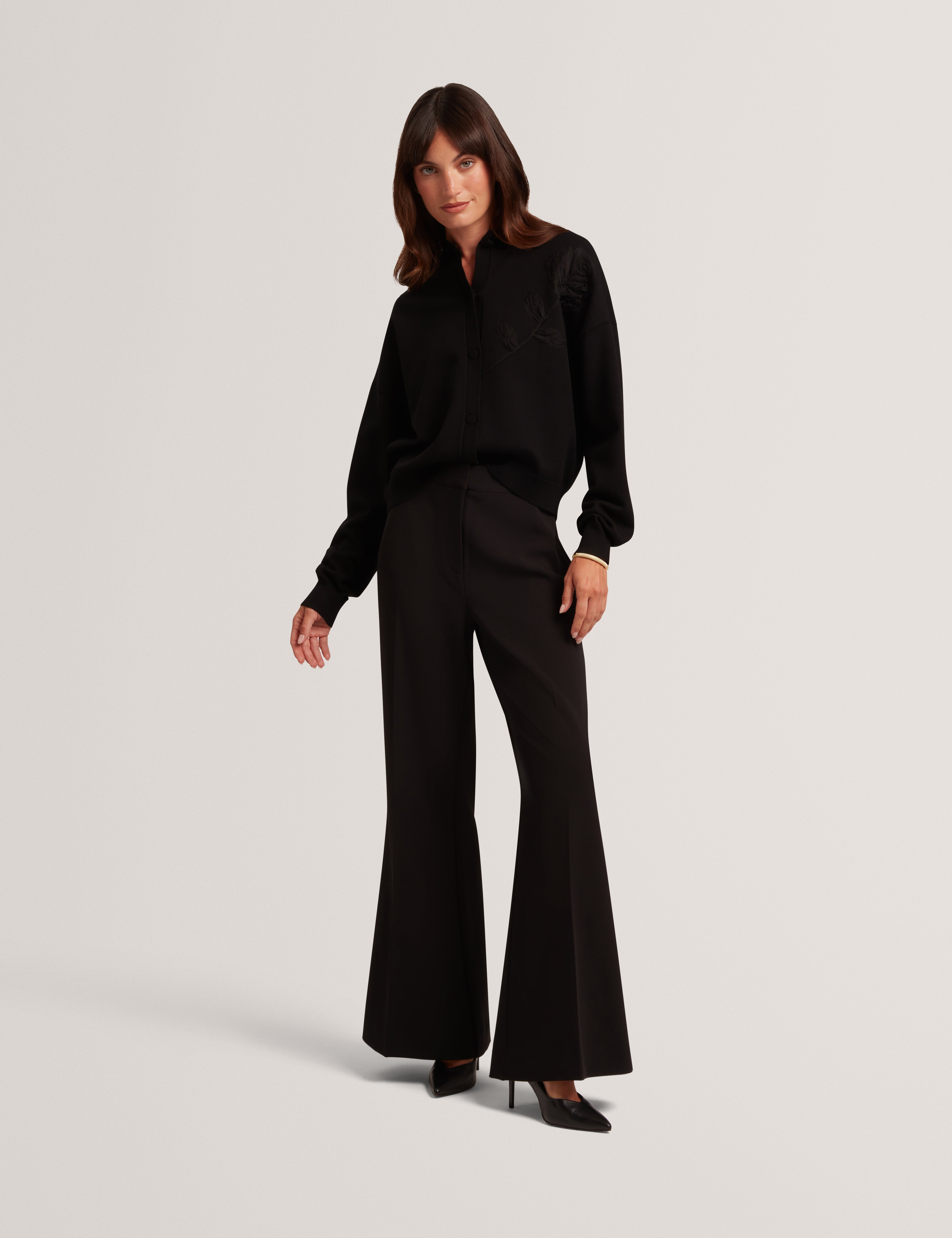 Neslie Organza Applique Cardigan Black