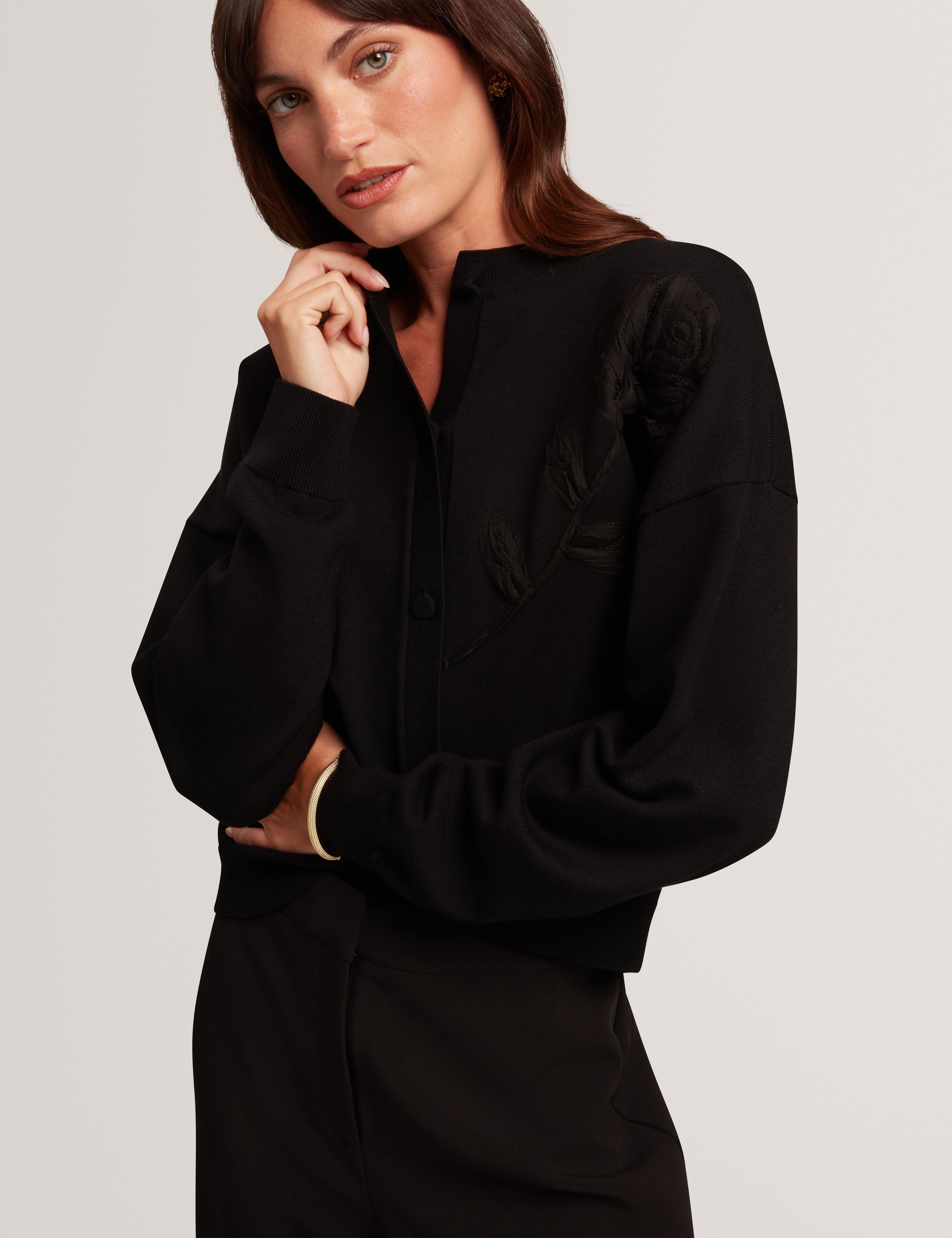 Neslie Organza Applique Cardigan Black
