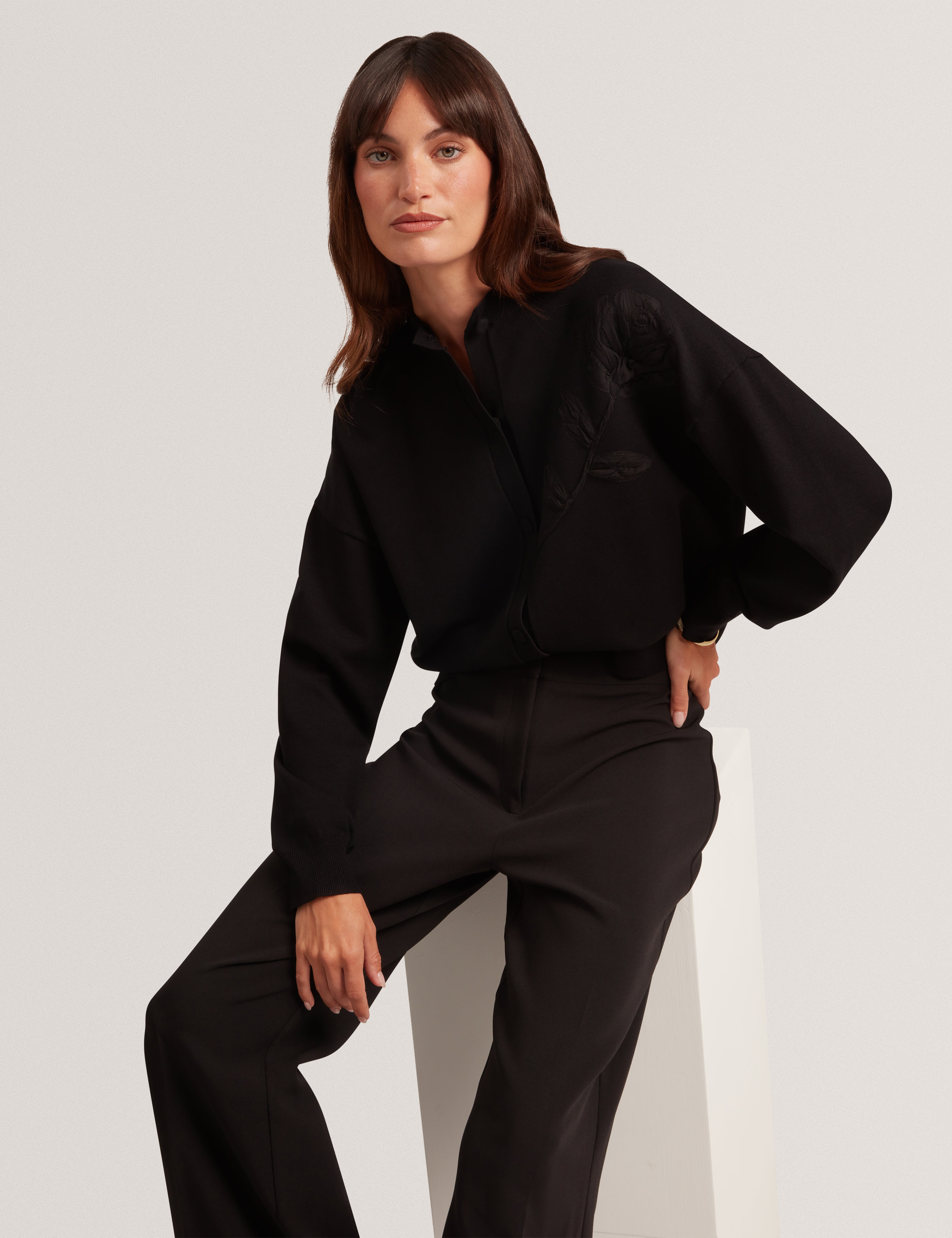 Neslie Organza Applique Cardigan Black
