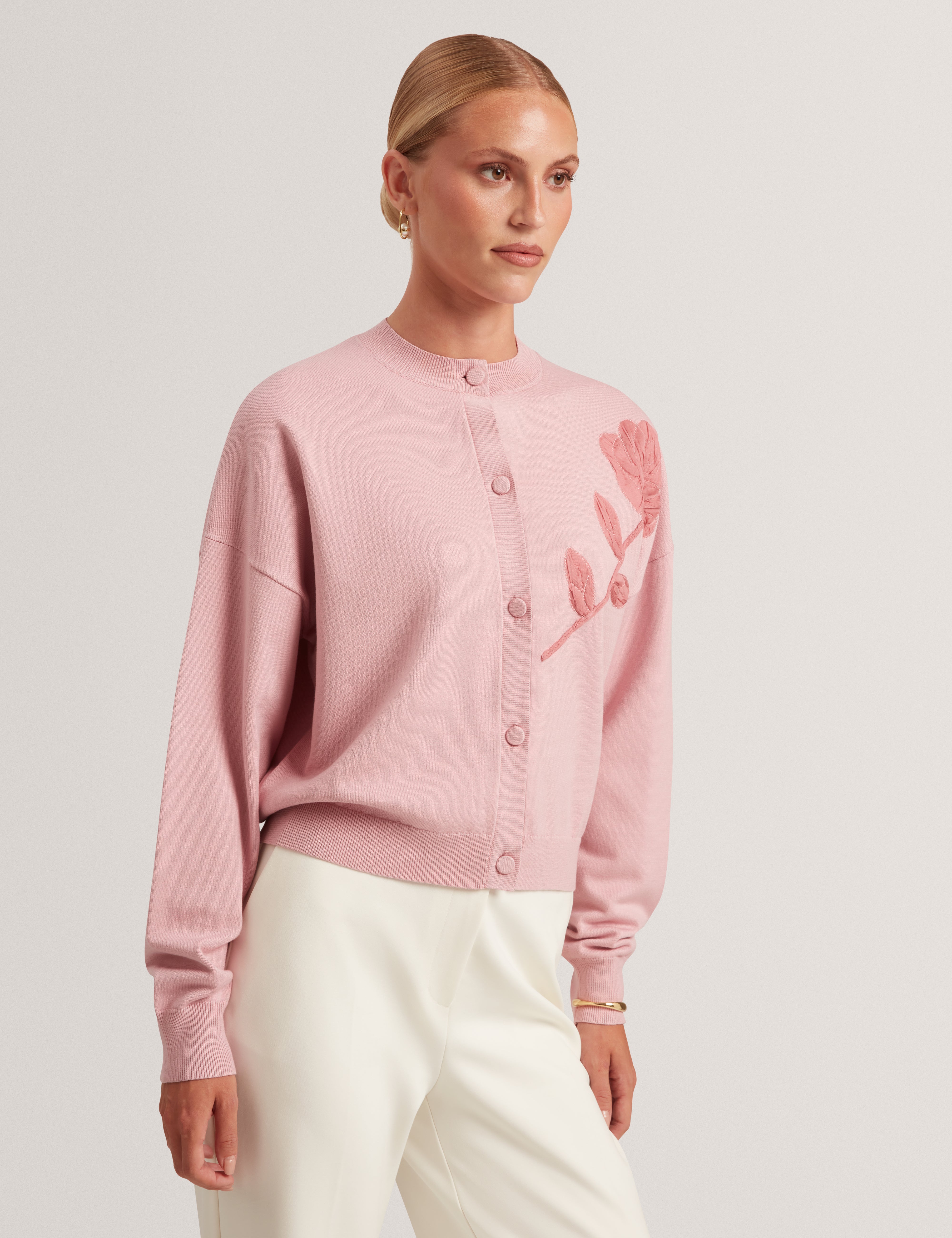 Neslie Organza Applique Cardigan Pl-Pink