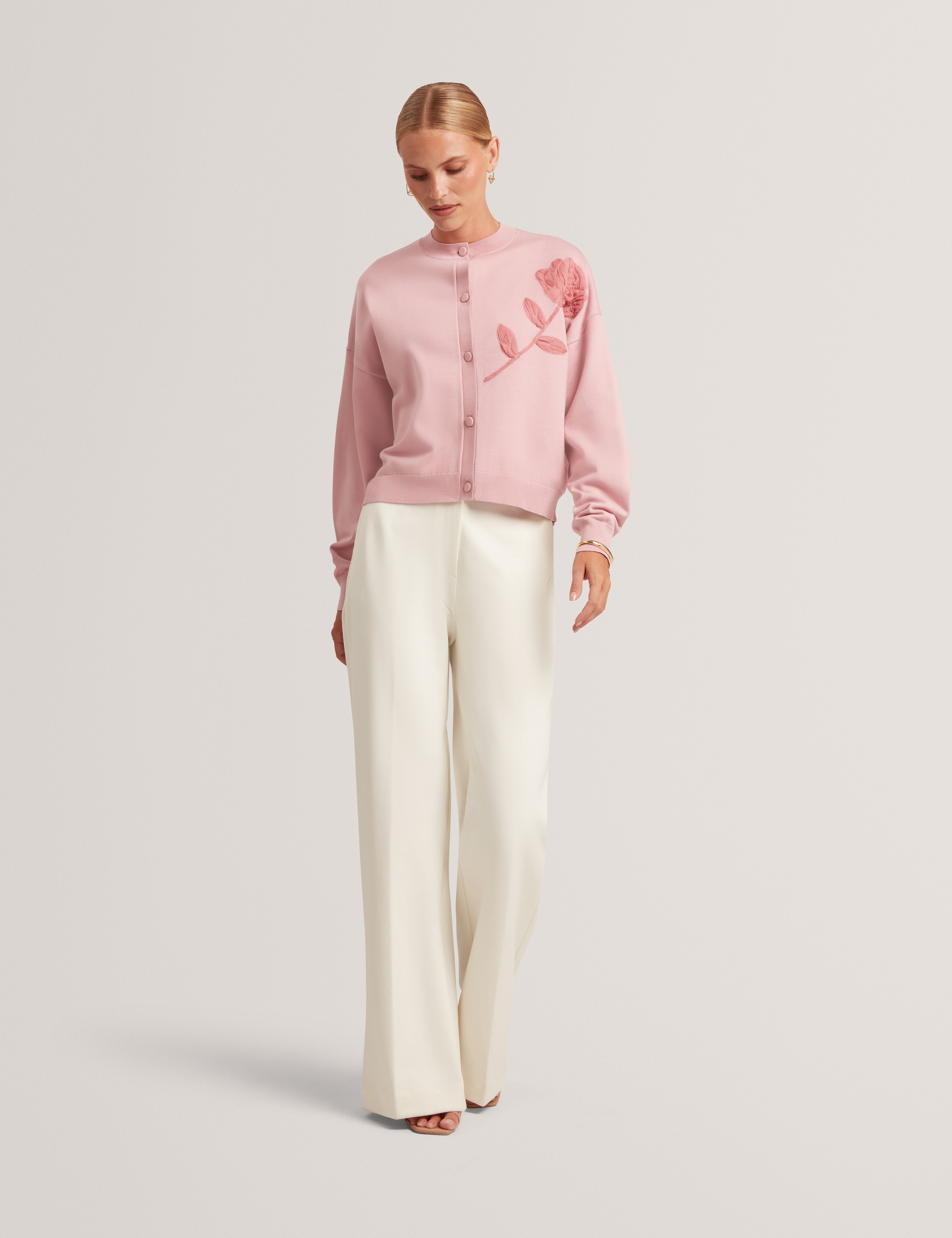 Neslie Organza Applique Cardigan Pl-Pink