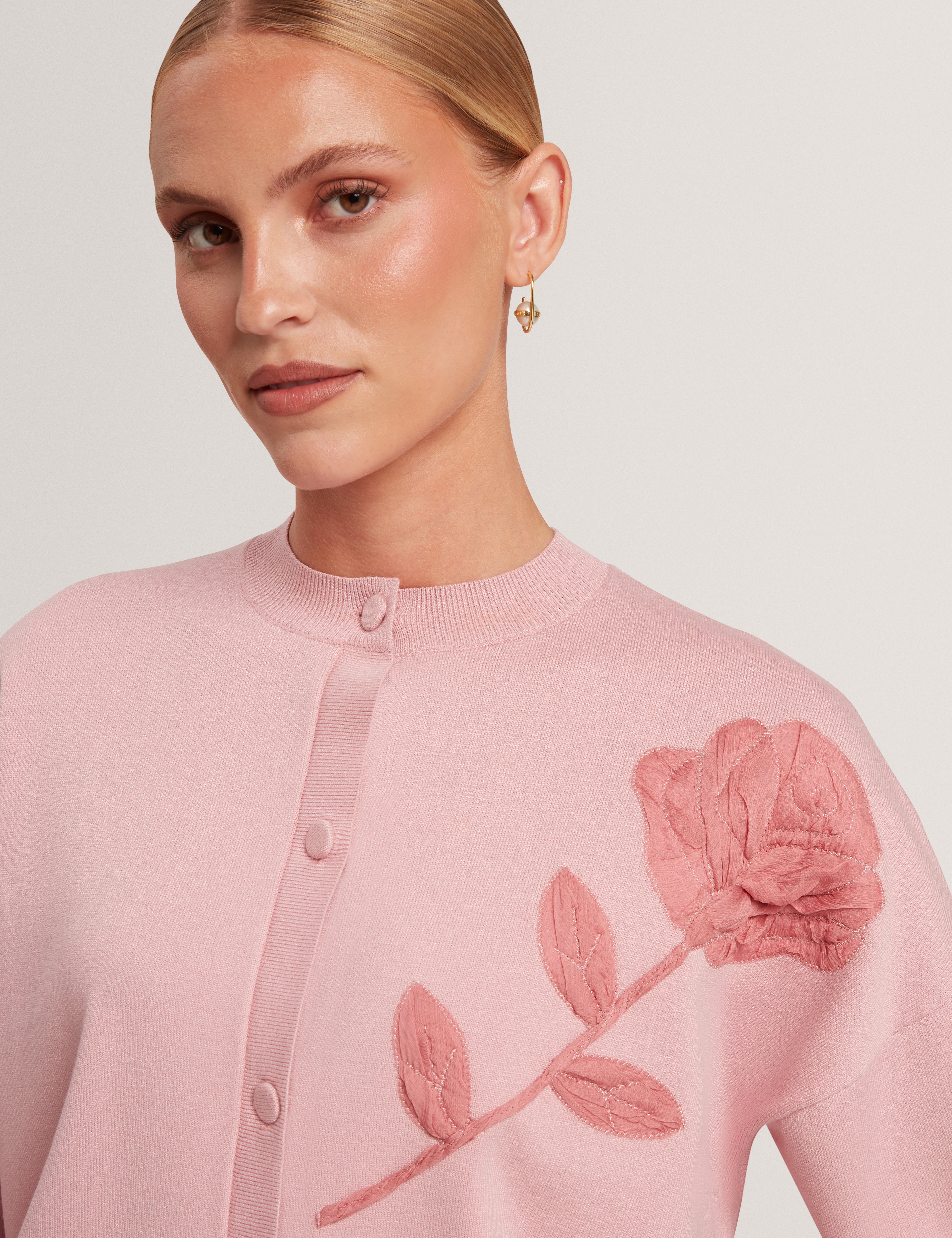 Neslie Organza Applique Cardigan Pl-Pink
