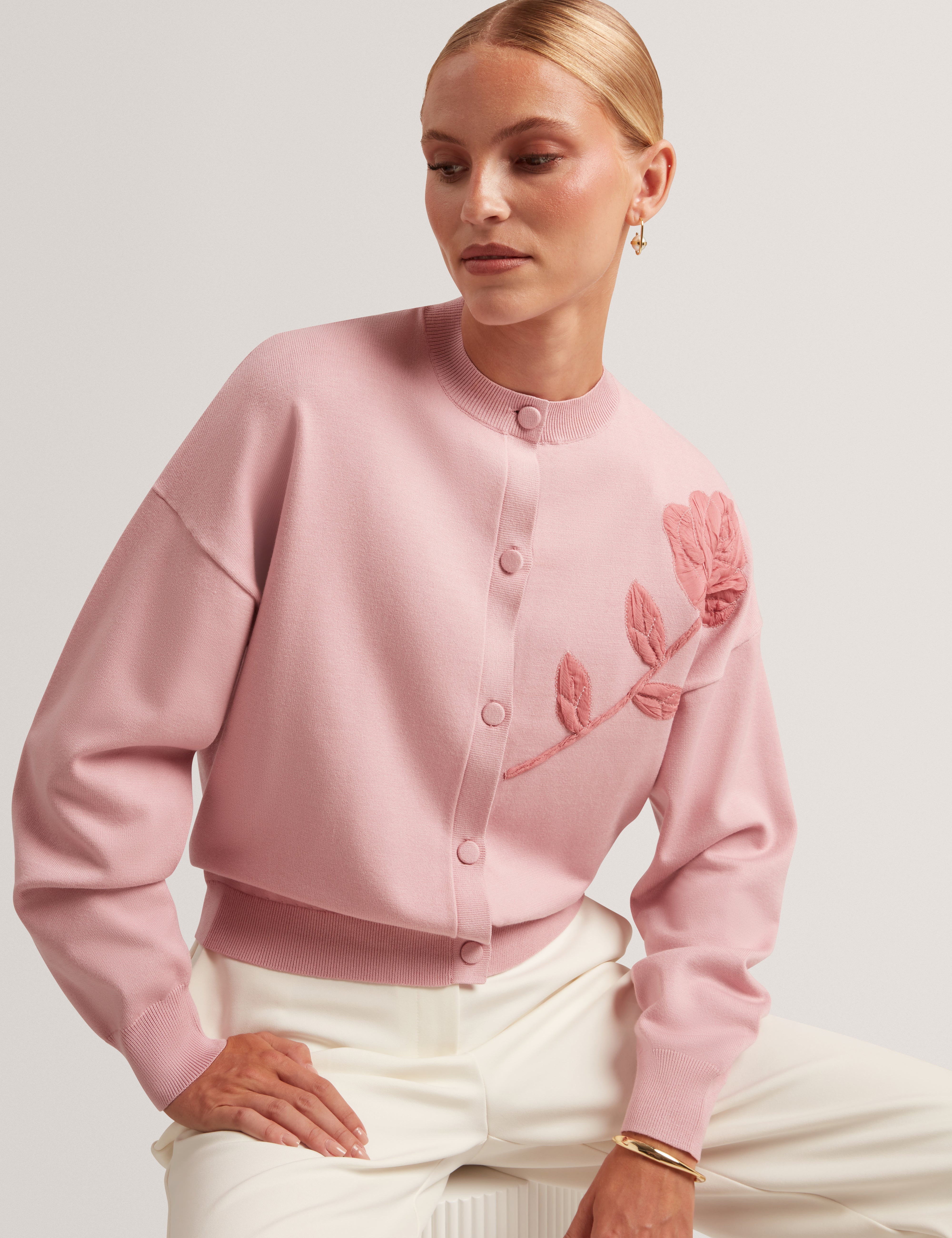 Neslie Organza Applique Cardigan Pl-Pink