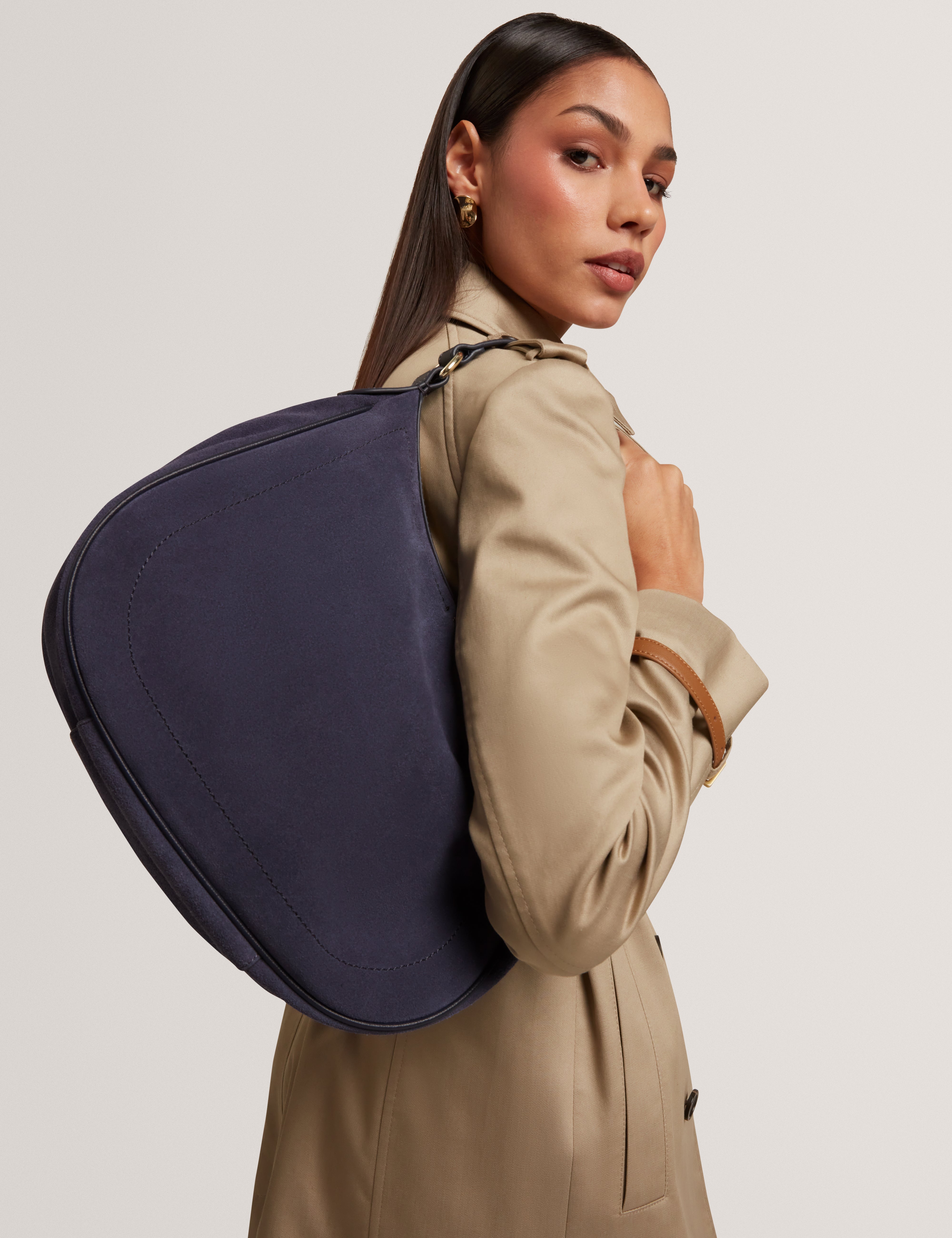 Samiyra Webbing Suede Hobo Bag Dk-Blue