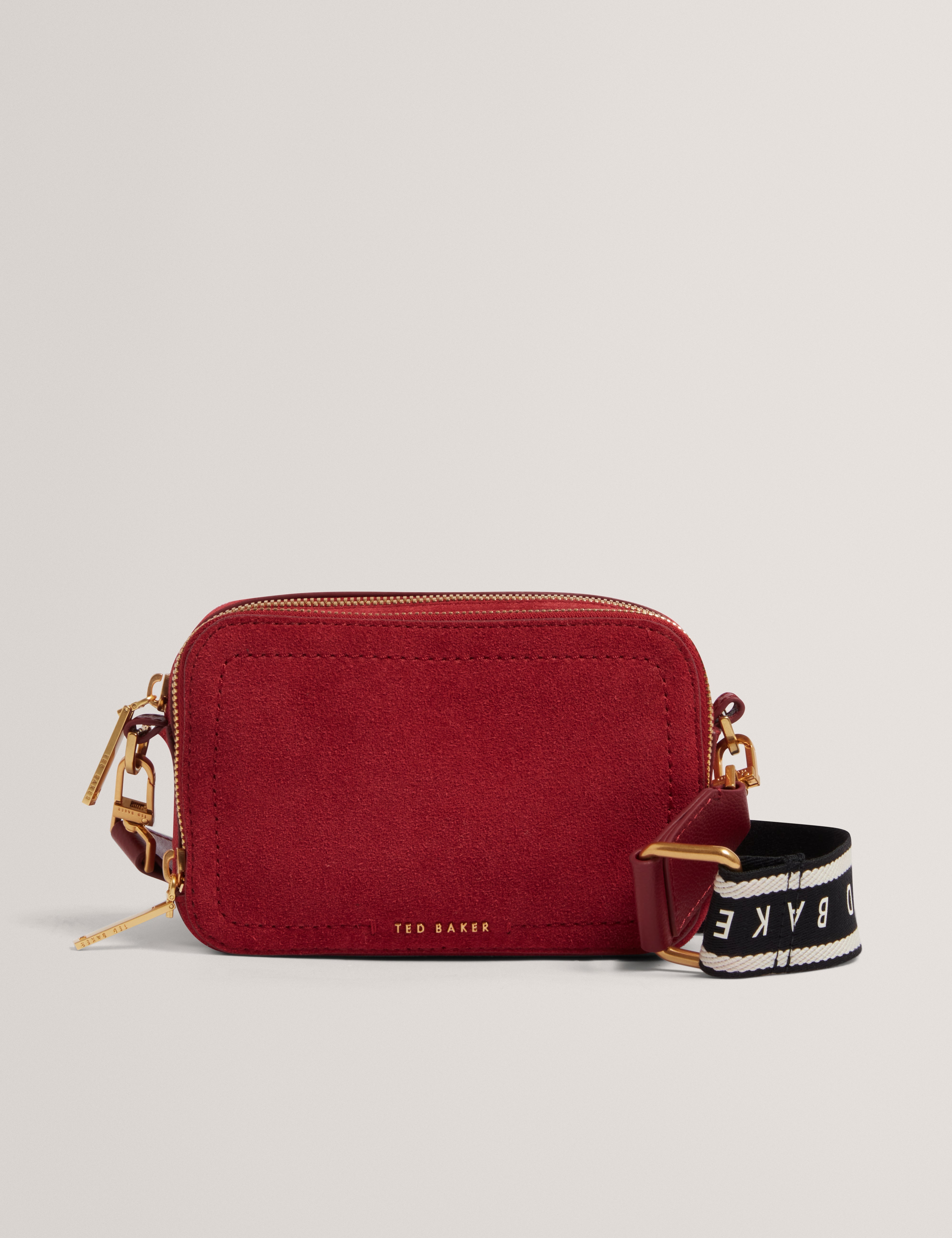 Shayann Webbing Suede Crossbody Camera Bag Dk-Red