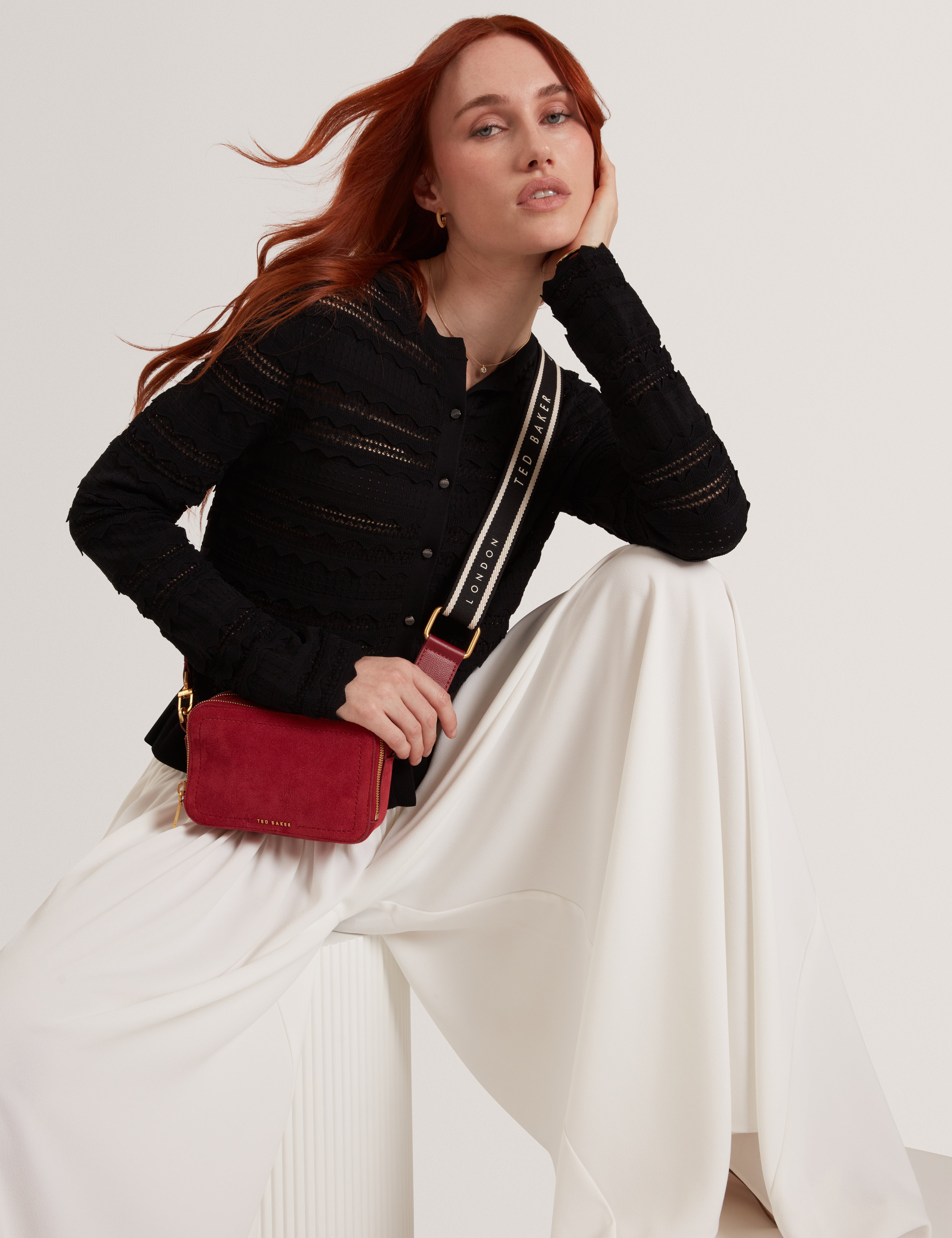 Shayann Webbing Suede Crossbody Camera Bag Dk-Red