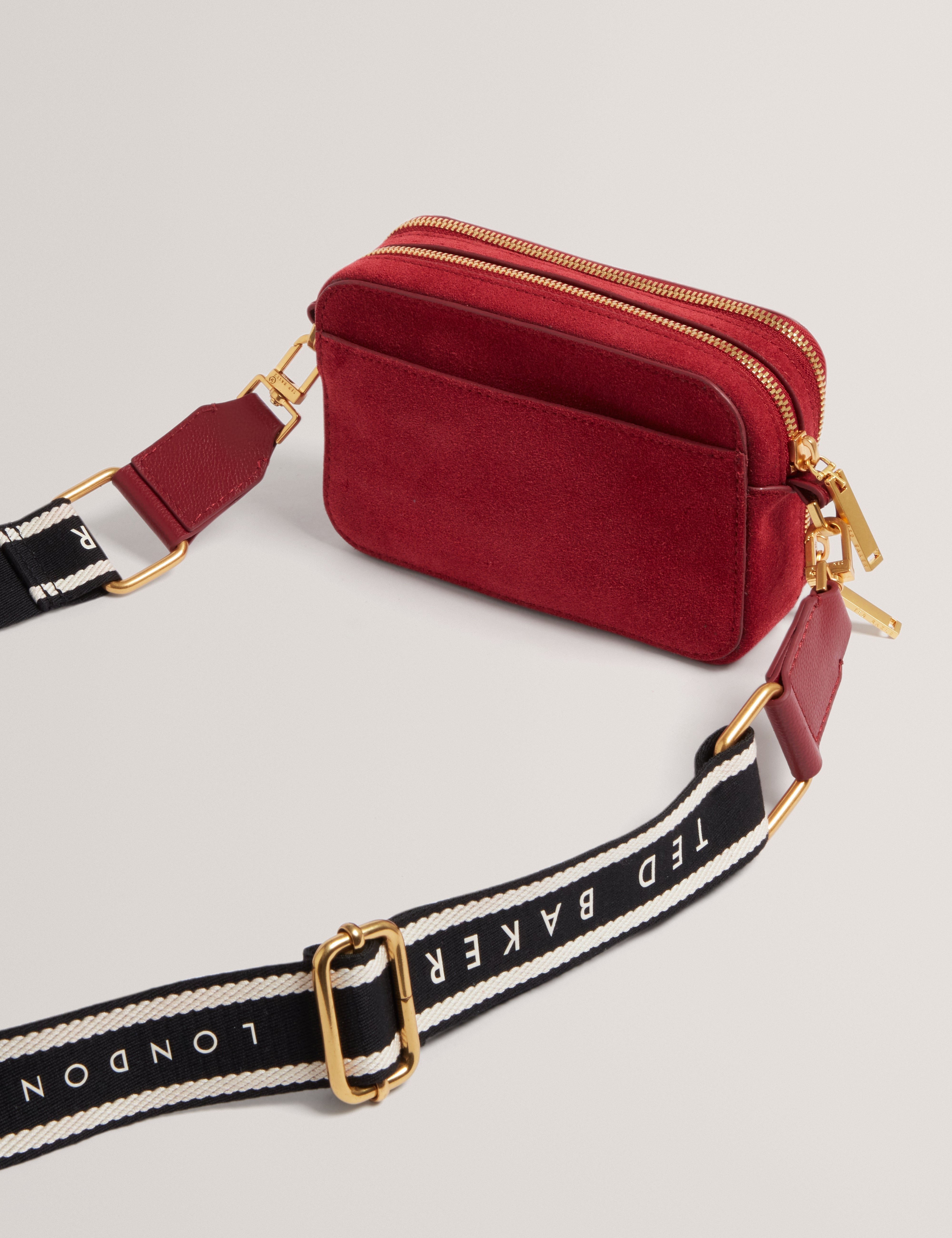 Shayann Webbing Suede Crossbody Camera Bag Dk-Red