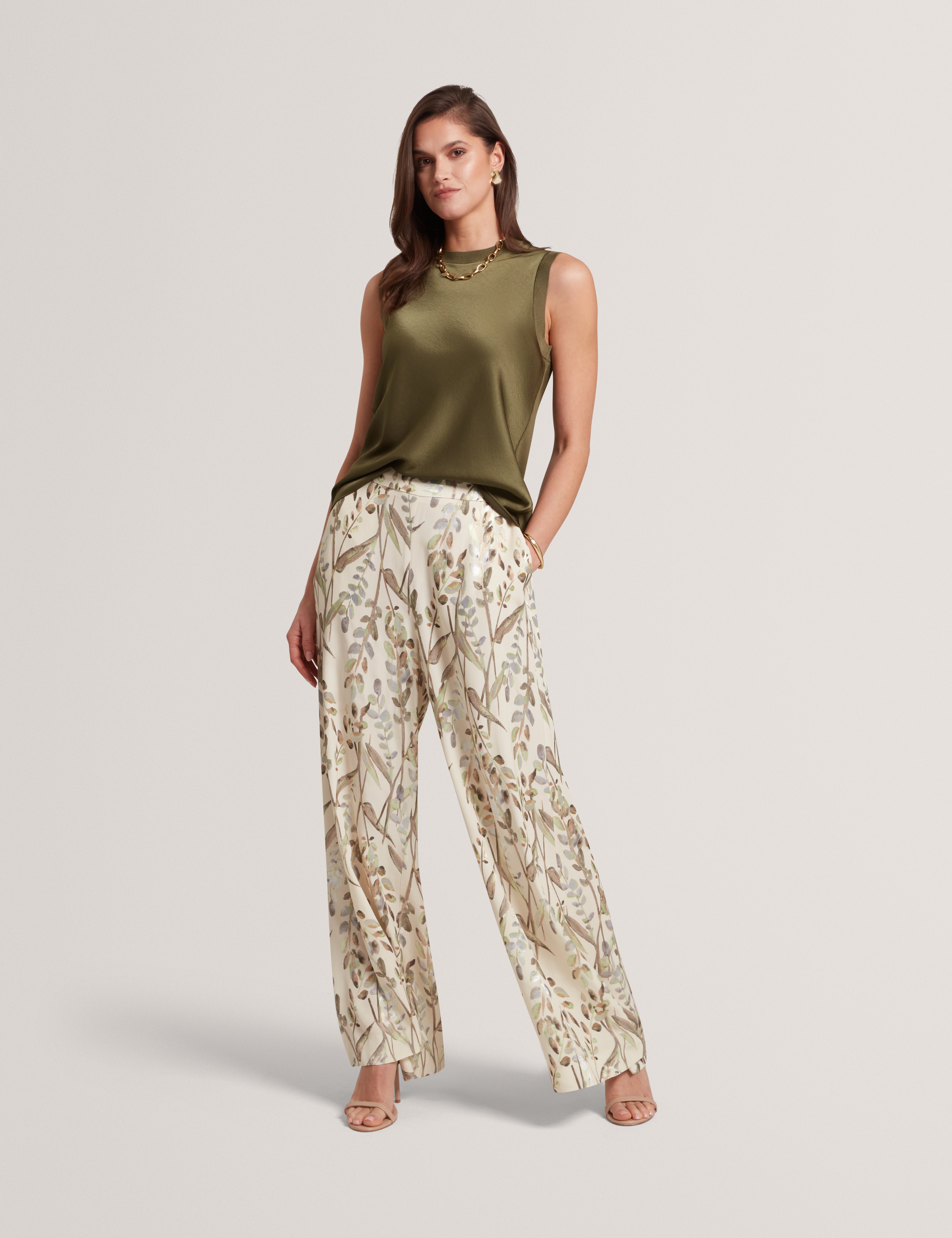 Blarnie Tank Top With Rib Detail Khaki