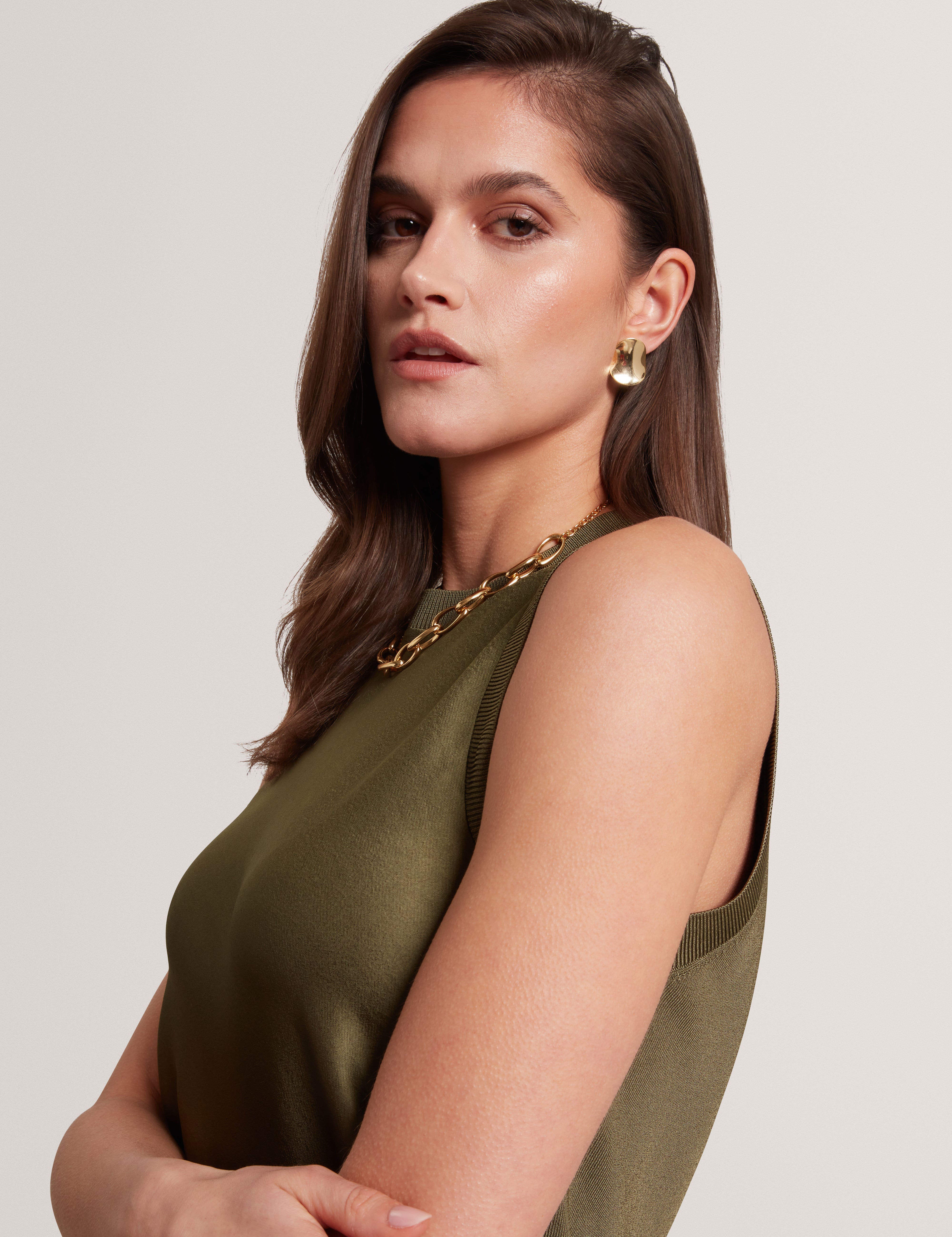 Blarnie Tank Top With Rib Detail Khaki