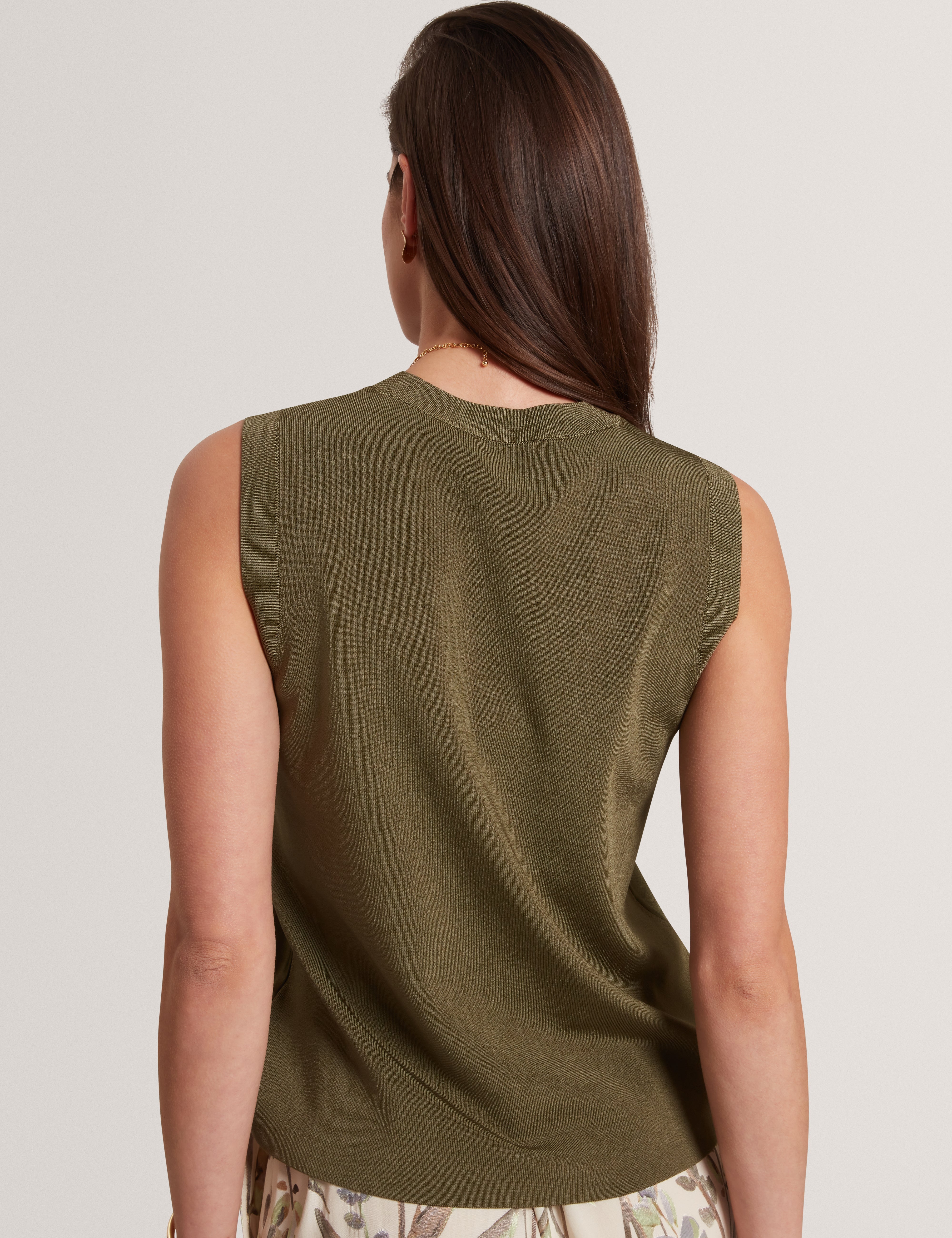 Blarnie Tank Top With Rib Detail Khaki