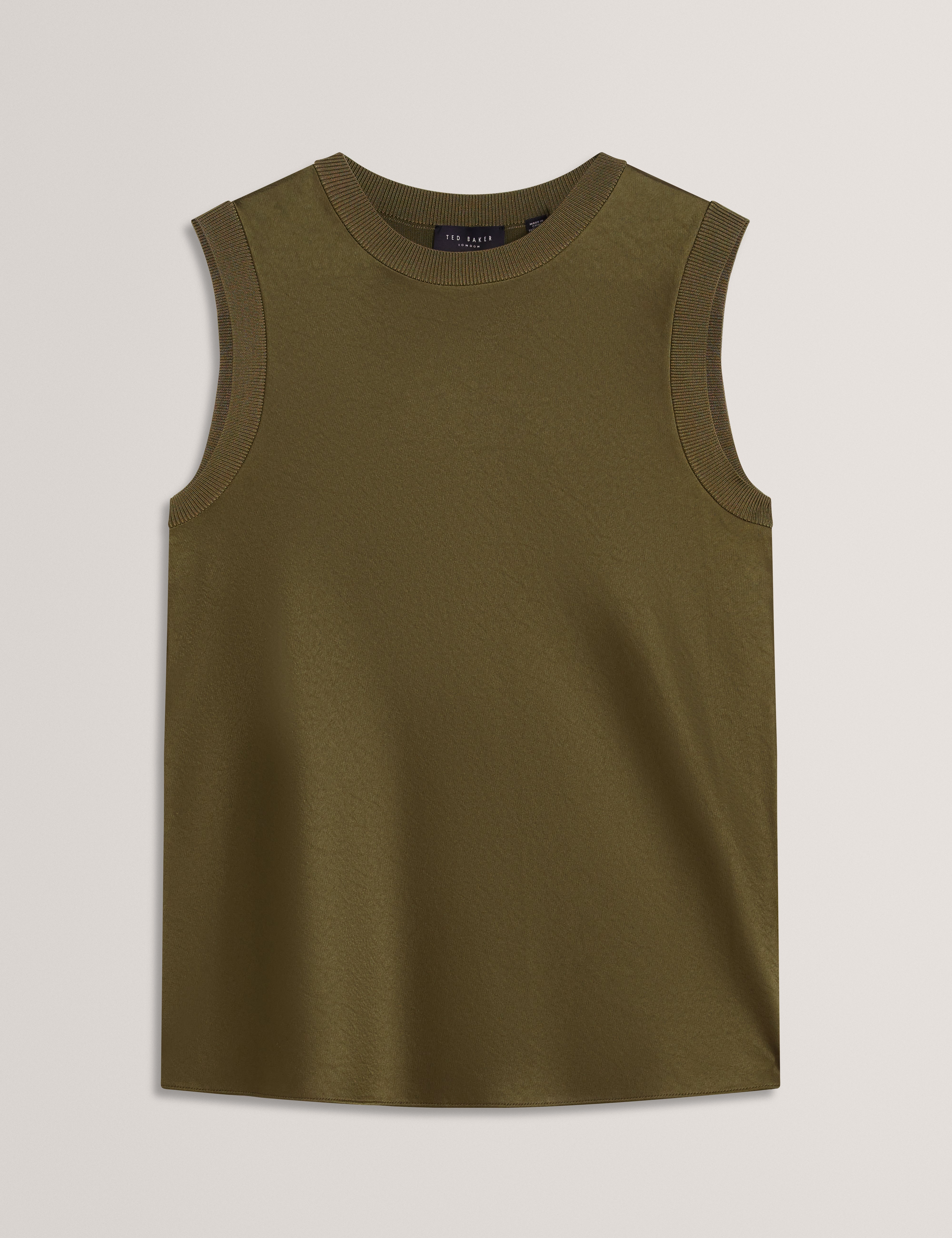 Blarnie Tank Top With Rib Detail Khaki