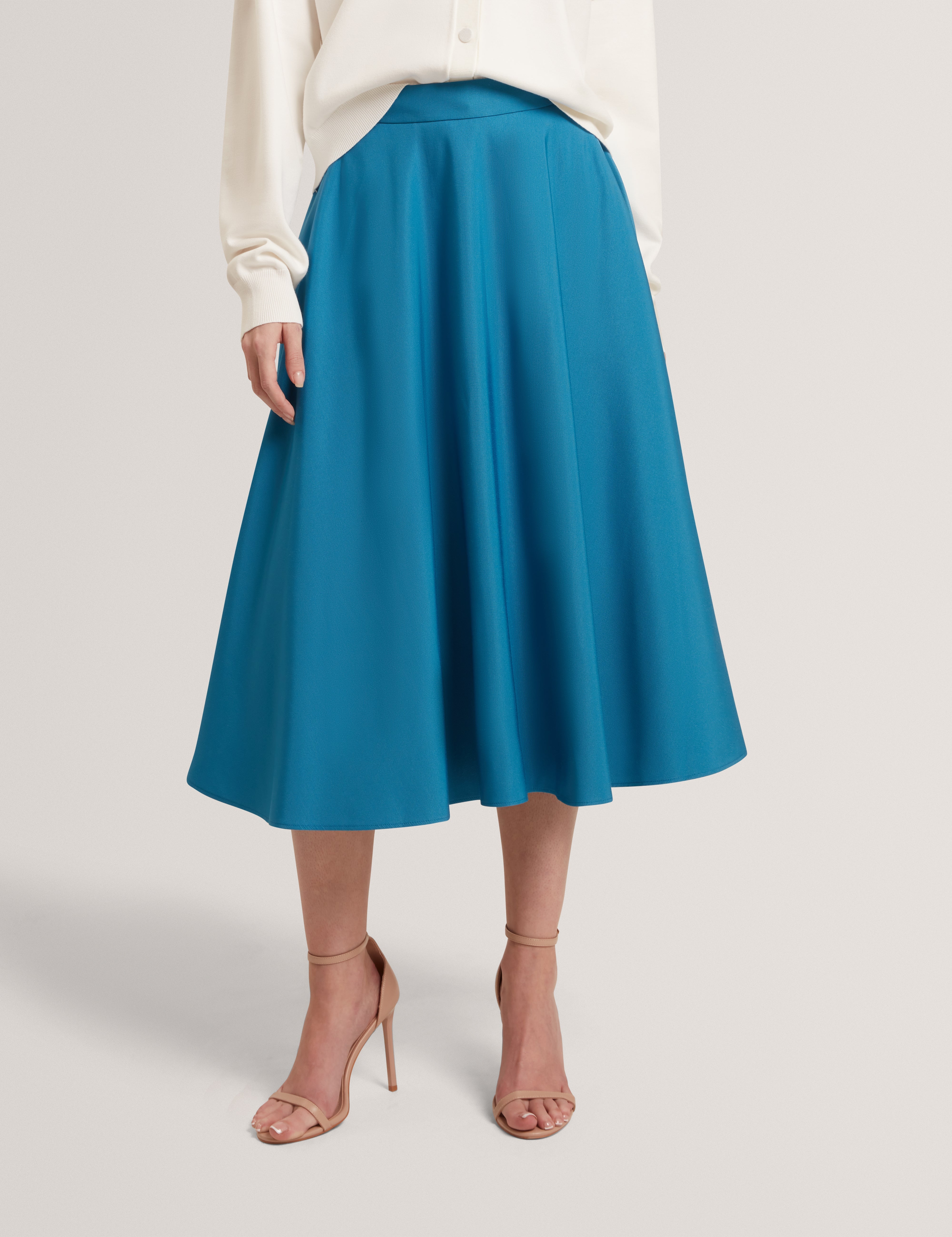 Movaa Ottoman Midi Skirt Teal-Blue