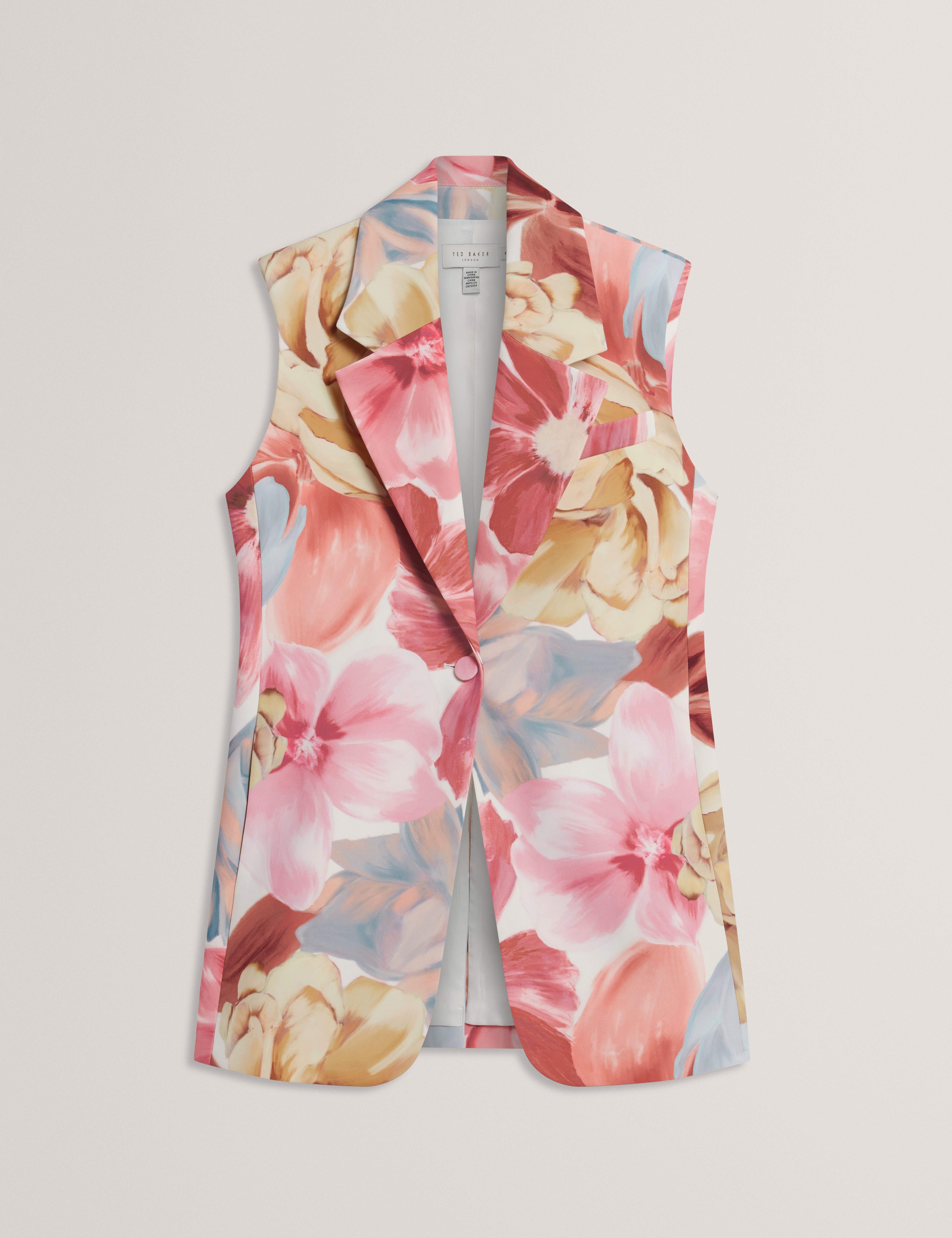 Tabeya Floral Printed Sleeveless Tailored Blazer Ivory
