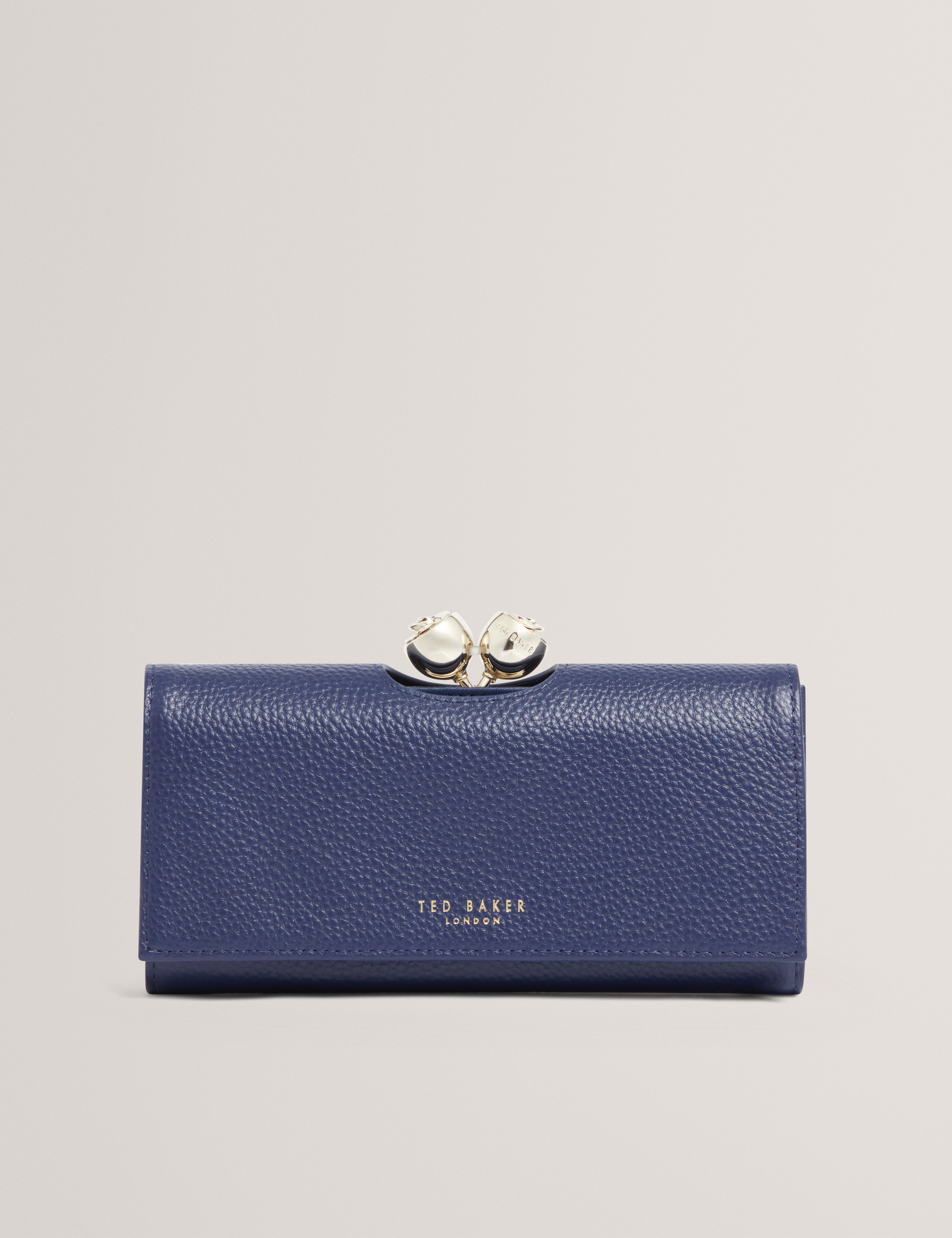 Roosali Rose Detail Leather Large Bobble Purse Dk-Blue