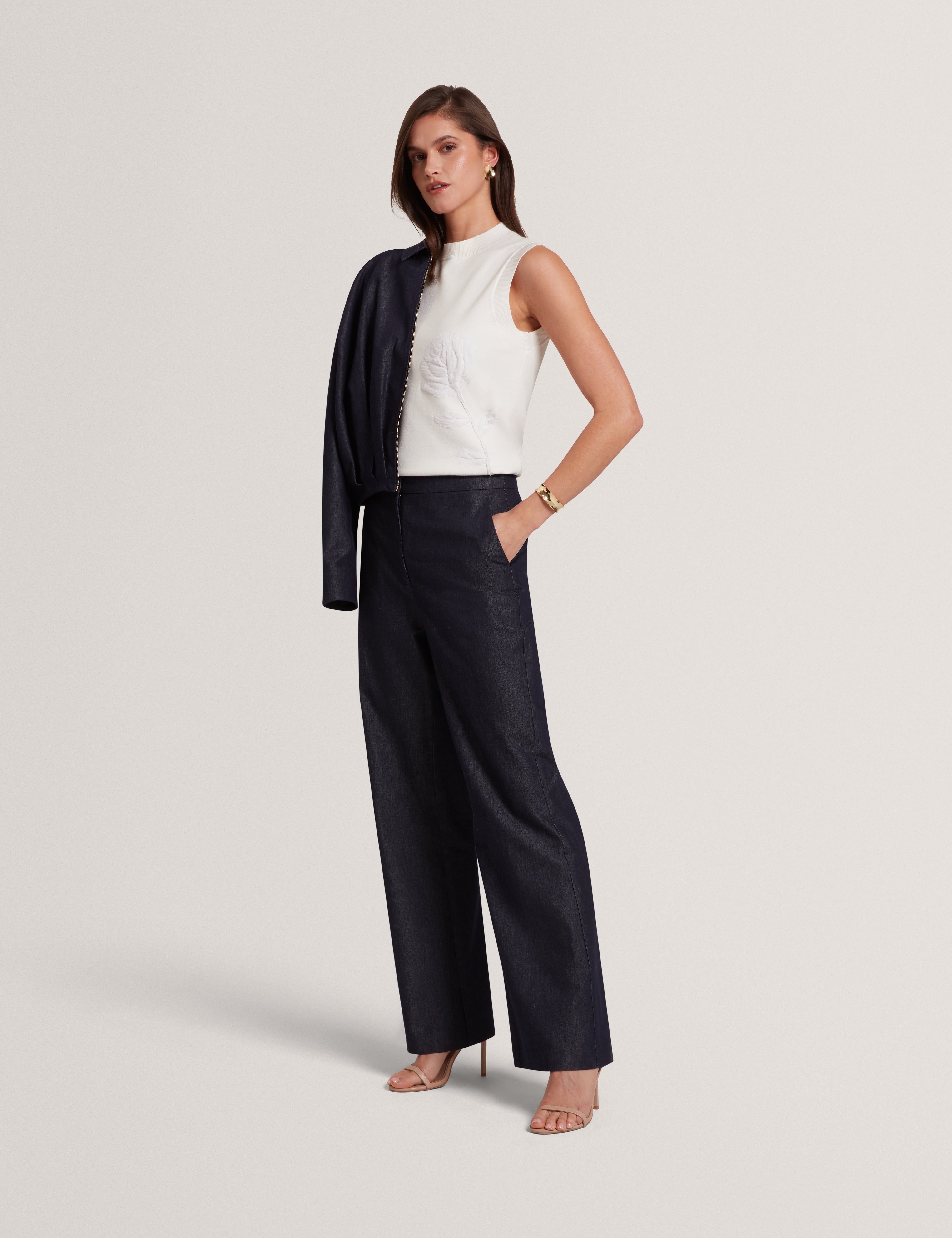 Eliviac High Waisted Flare Trouser Dk-Blue