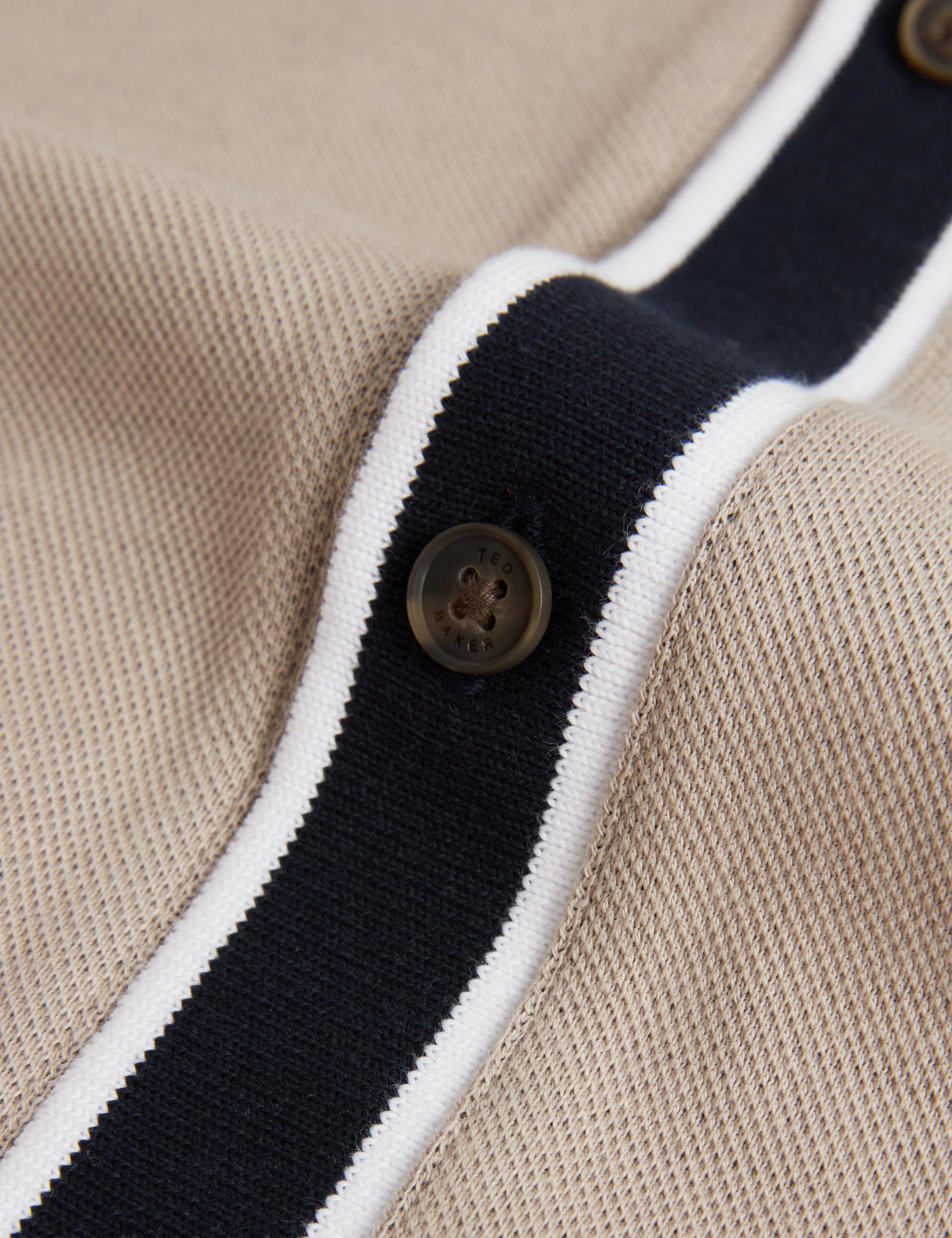 Tirvin Short Sleeve Two-Tone Button Through Polo Taupe