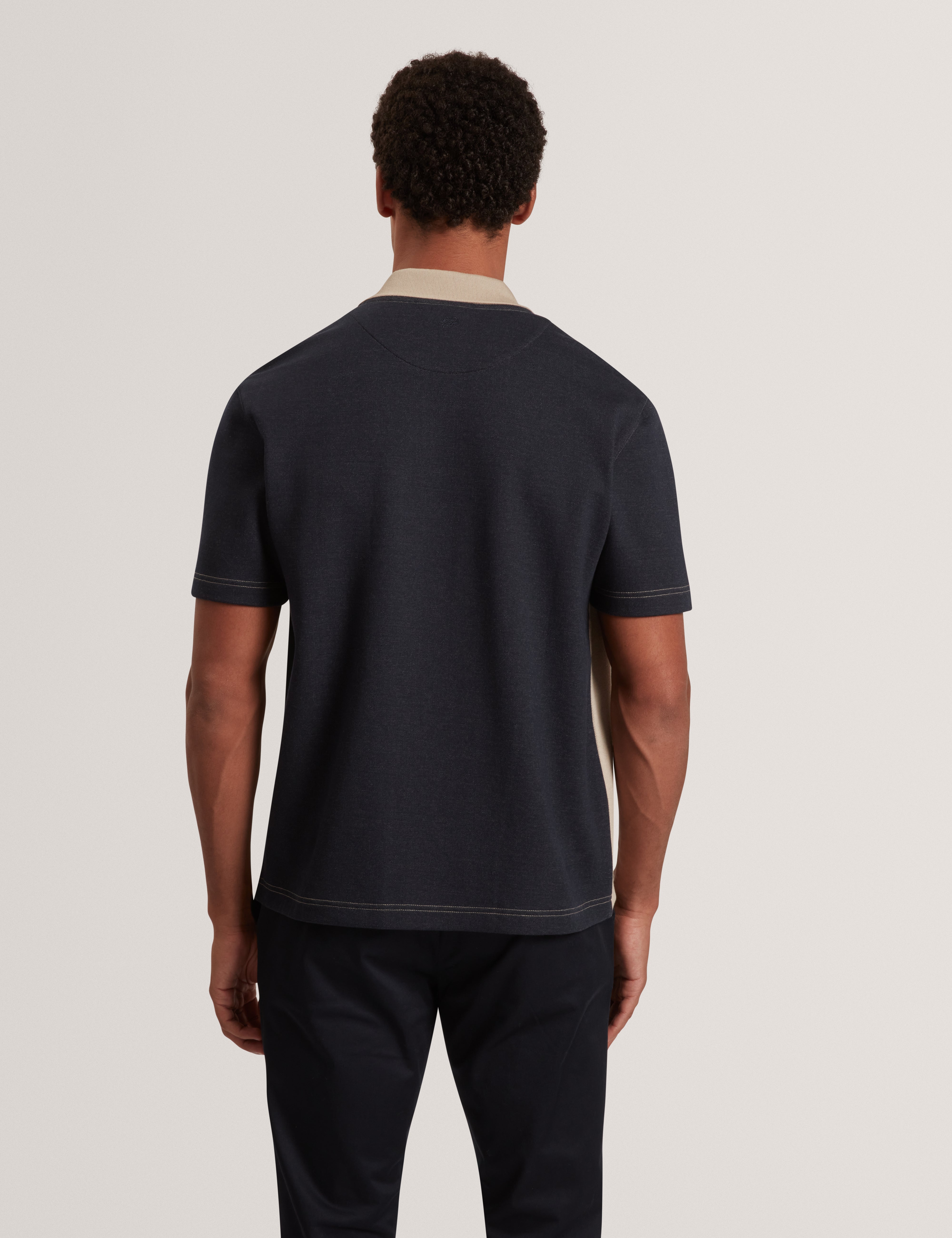 Tirvin Short Sleeve Two-Tone Button Through Polo Taupe